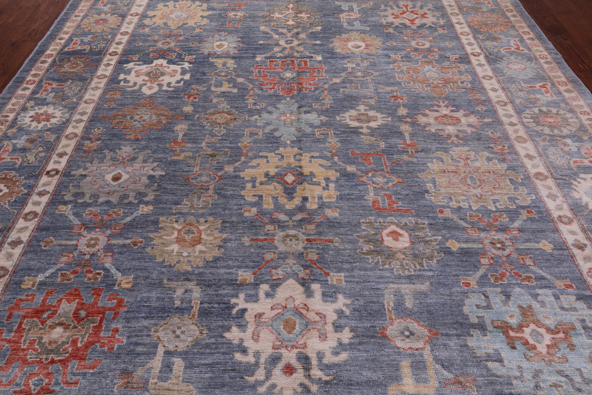 Grey Turkish Oushak Hand Knotted Wool Rug - 9' 0" X 11' 8"