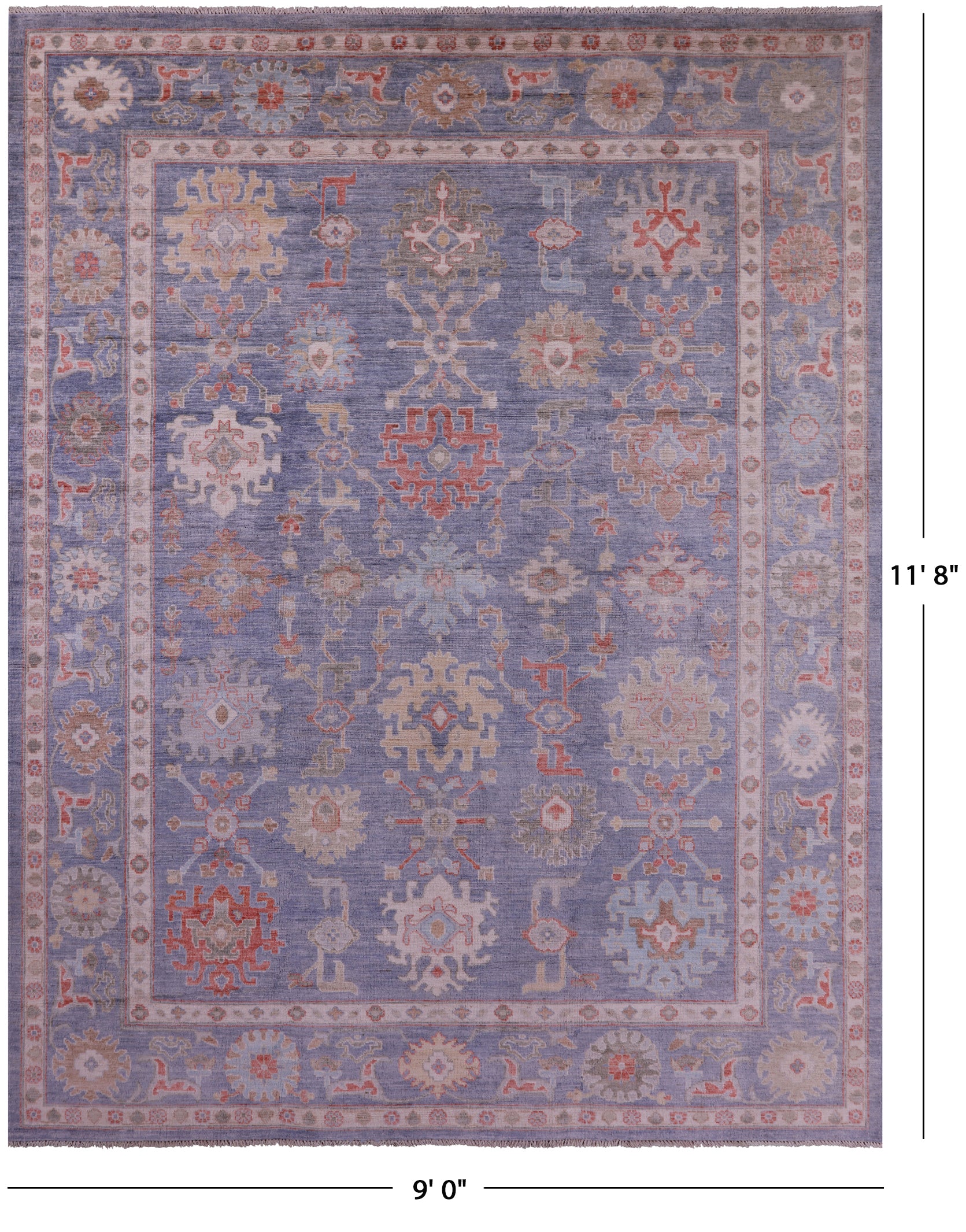 Grey Turkish Oushak Hand Knotted Wool Rug - 9' 0" X 11' 8" - Golden Nile