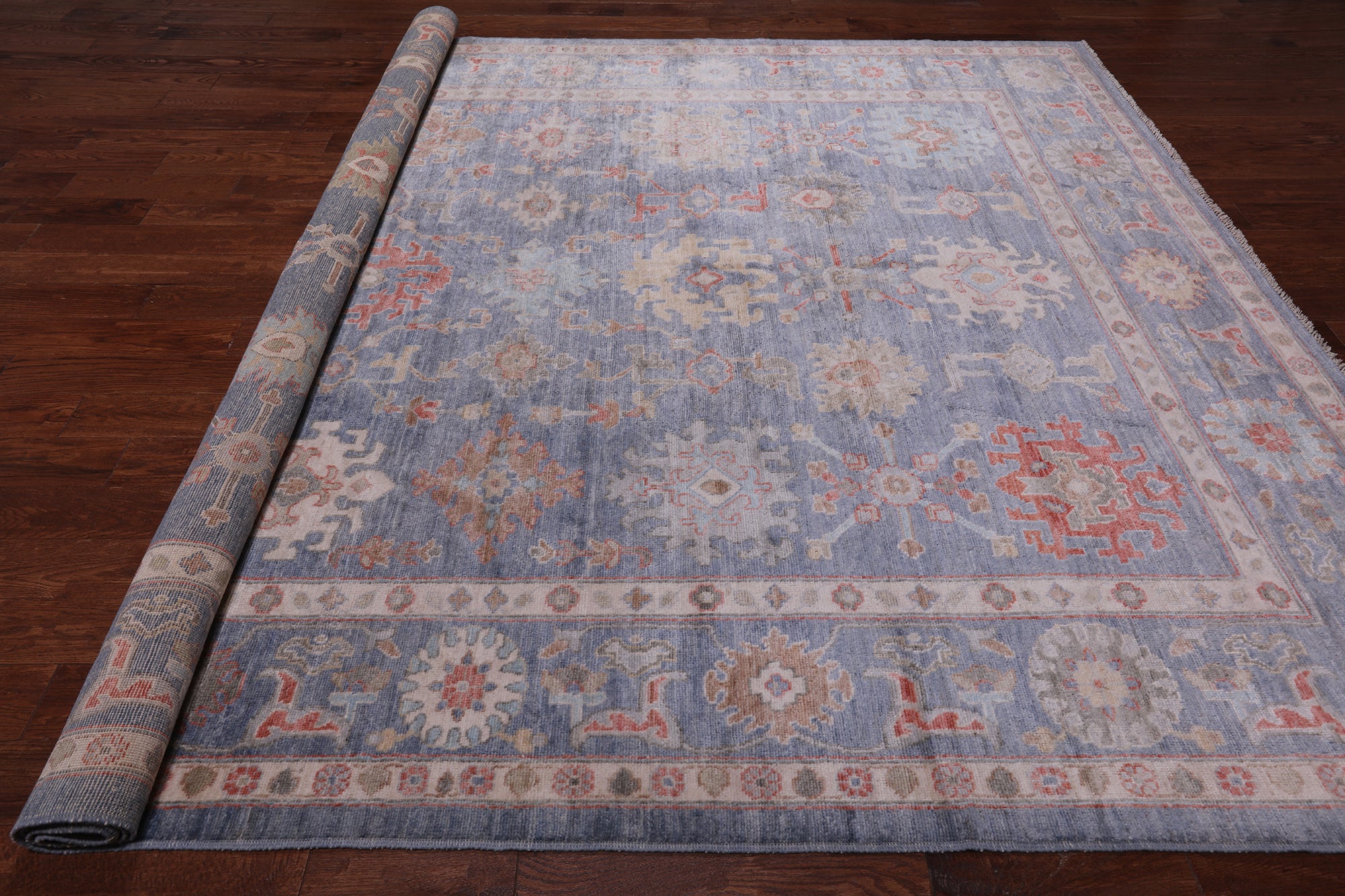 Grey Turkish Oushak Hand Knotted Wool Rug - 9' 0" X 11' 8"