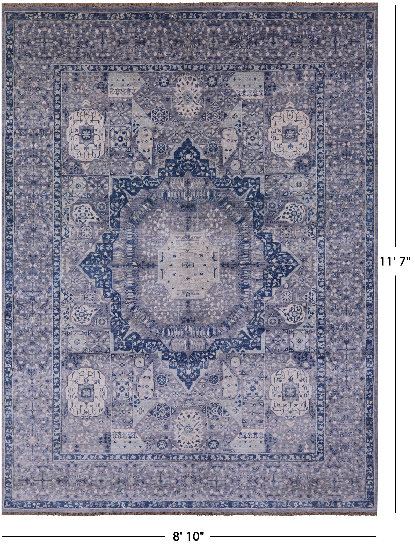 Geometric Persian Mamluk Hand Knotted Wool Rug - 8' 10" X 11' 7" - Golden Nile