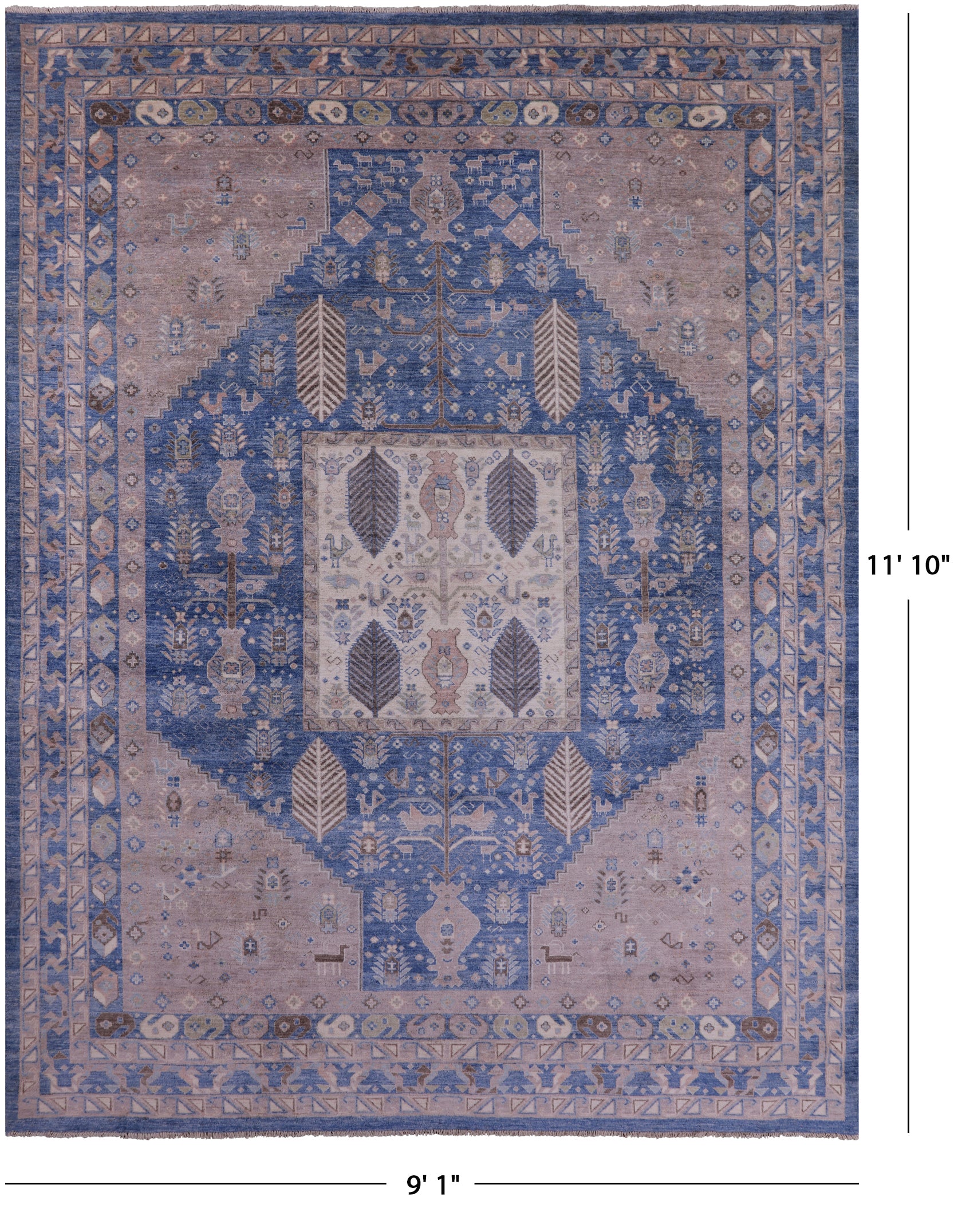 Blue Persian Fine Serapi Hand Knotted Wool Rug - 9' 1" X 11' 10" - Golden Nile
