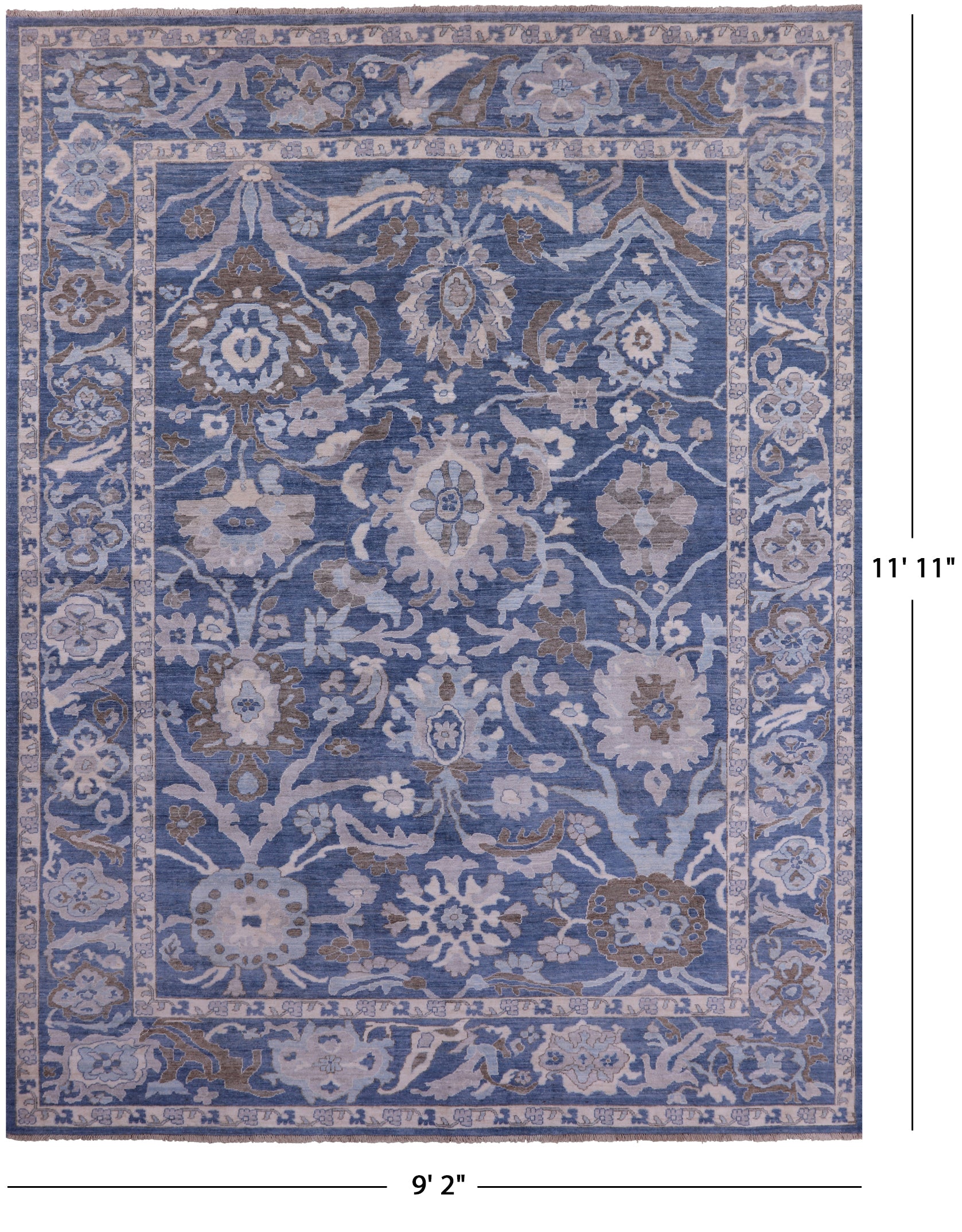 Blue Turkish Oushak Hand Knotted Wool Rug - 9' 2" X 11' 11" - Golden Nile