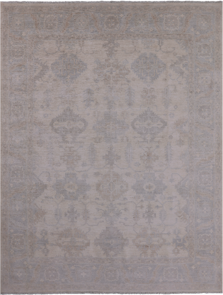 Ivory White Wash Peshawar Hand Knotted Wool Rug - 7' 11" X 9' 11" - Golden Nile