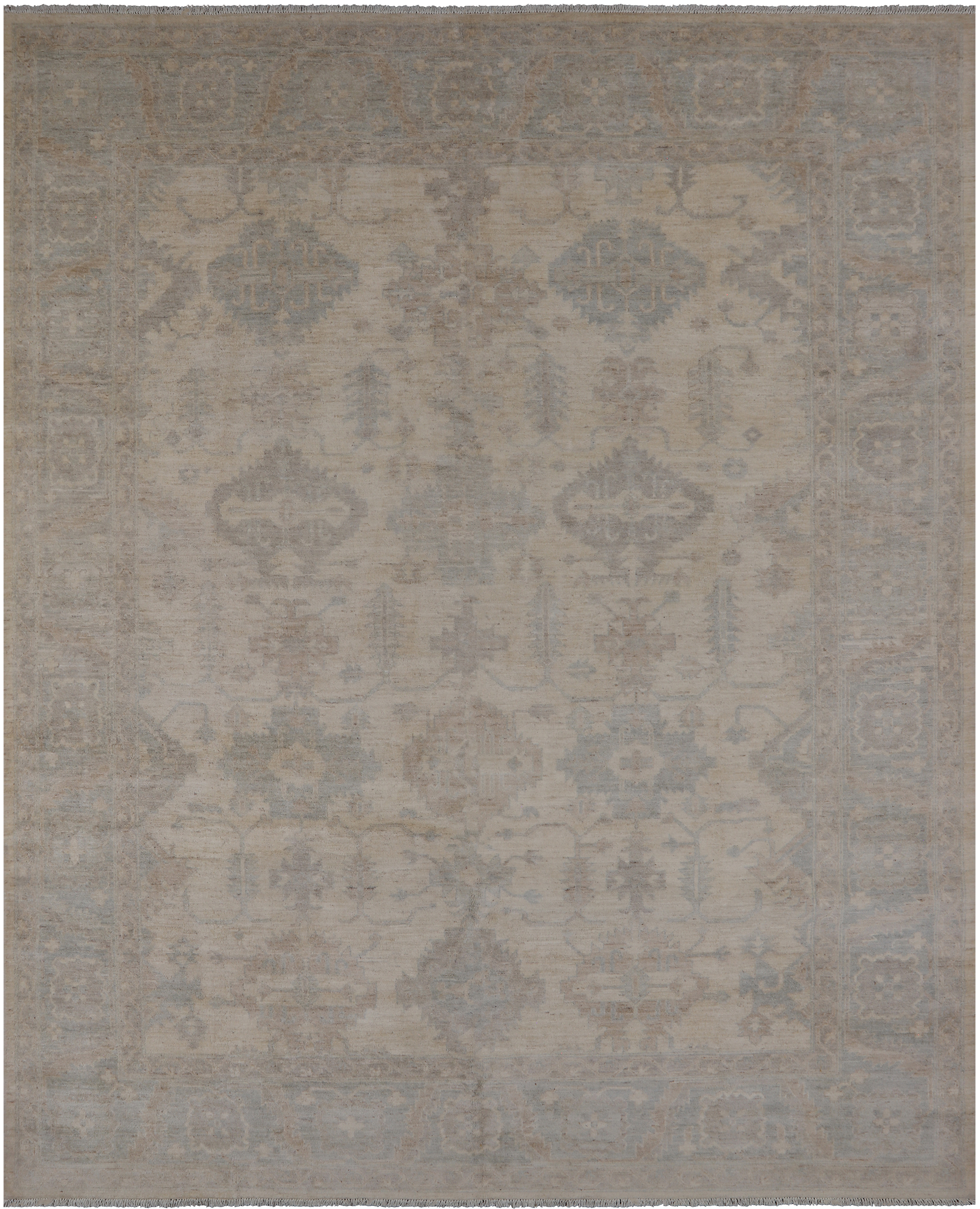 Ivory White Wash Peshawar Hand Knotted Wool Rug - 7' 11" X 9' 11"