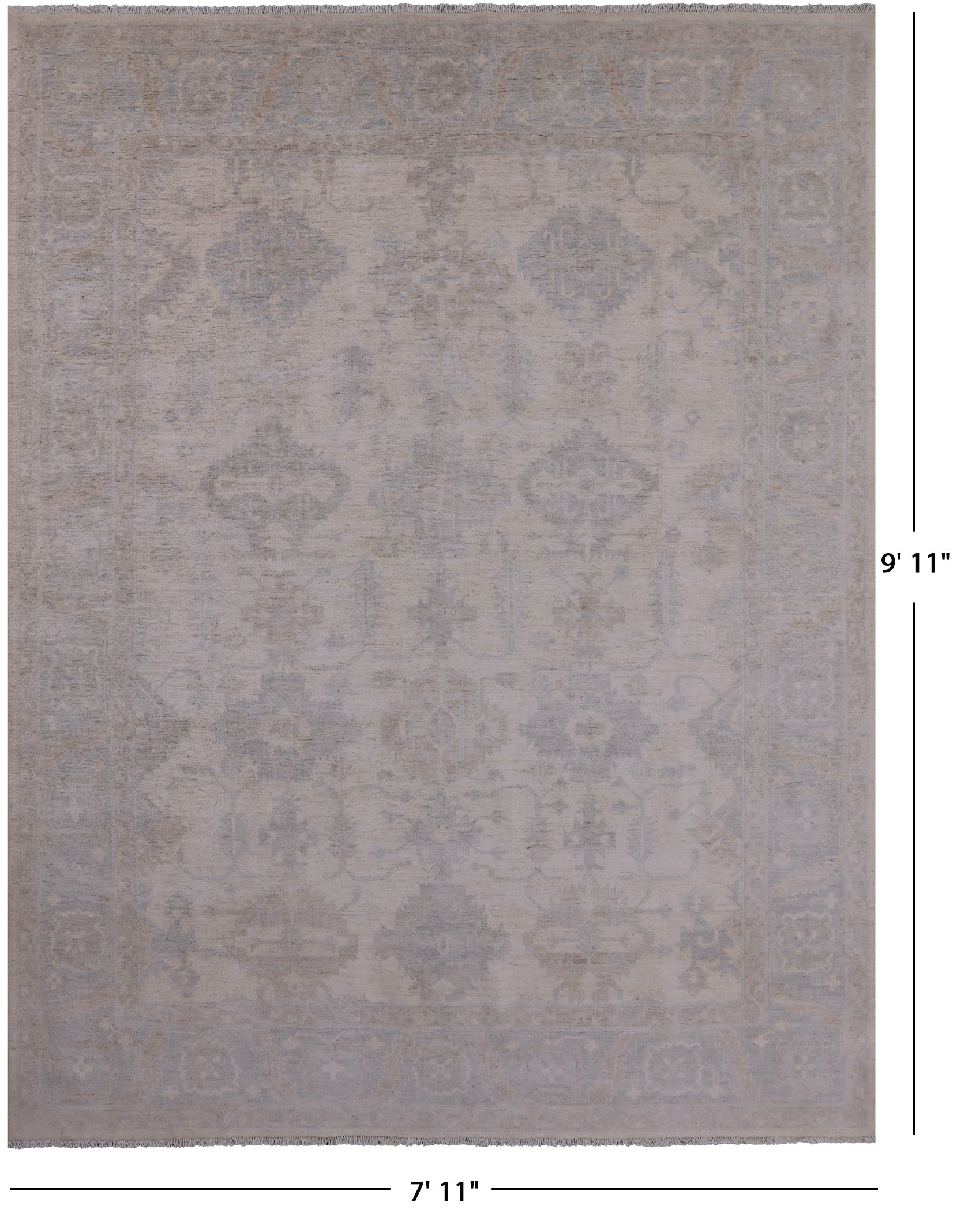 Ivory White Wash Peshawar Hand Knotted Wool Rug - 7' 11" X 9' 11" - Golden Nile