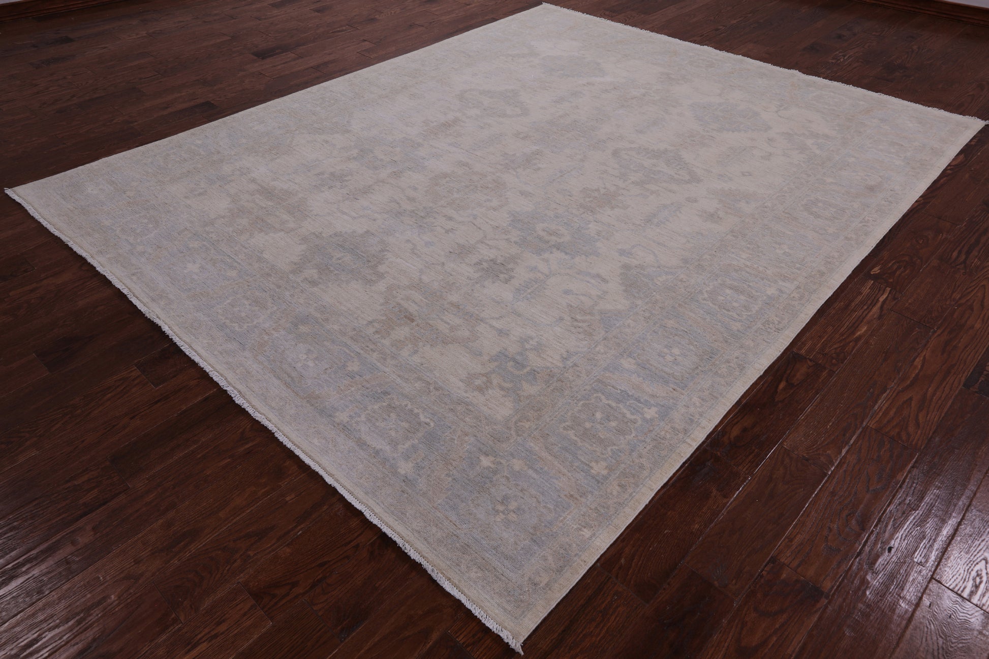 Ivory White Wash Peshawar Hand Knotted Wool Rug - 7' 11" X 9' 11" - Golden Nile