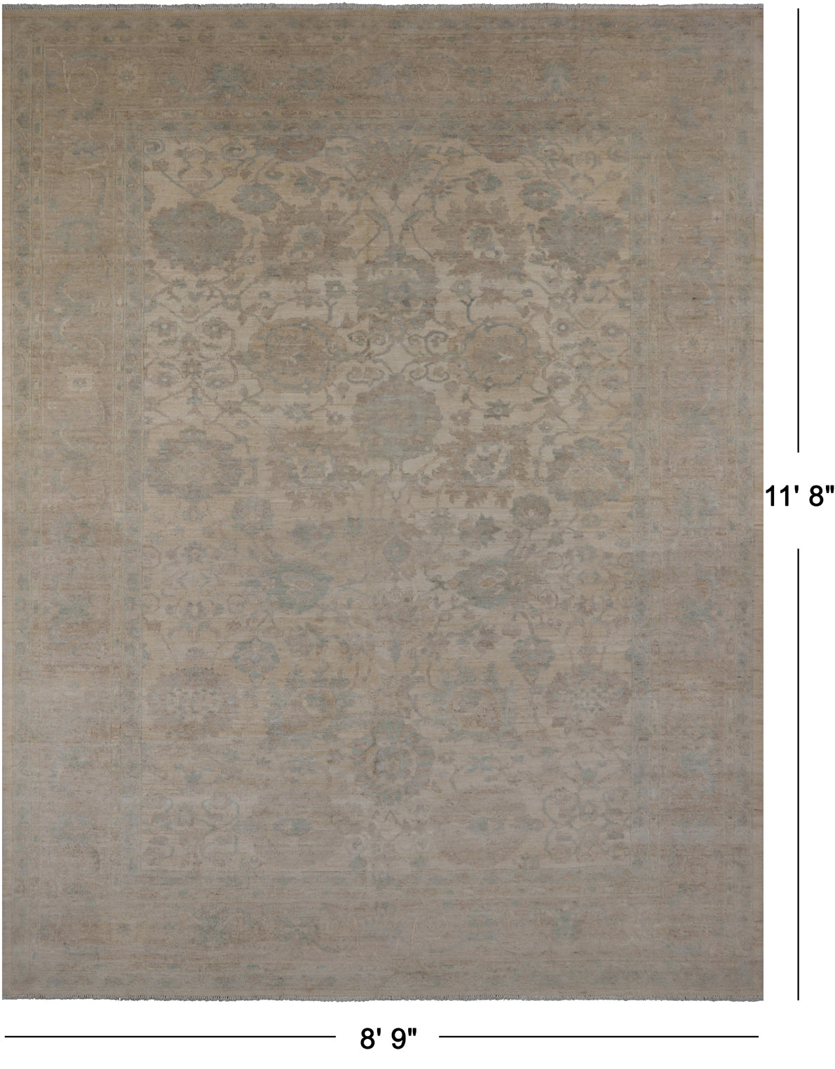 Ivory White Wash Peshawar Hand Knotted Wool Rug - 8' 9" X 11' 8"