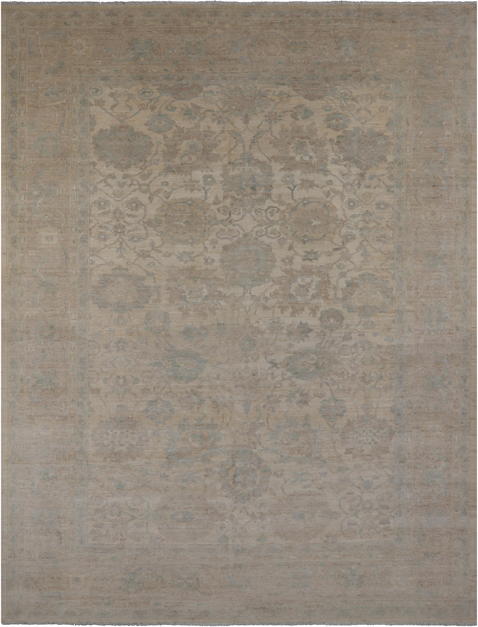 Ivory White Wash Peshawar Hand Knotted Wool Rug - 8' 9" X 11' 8"