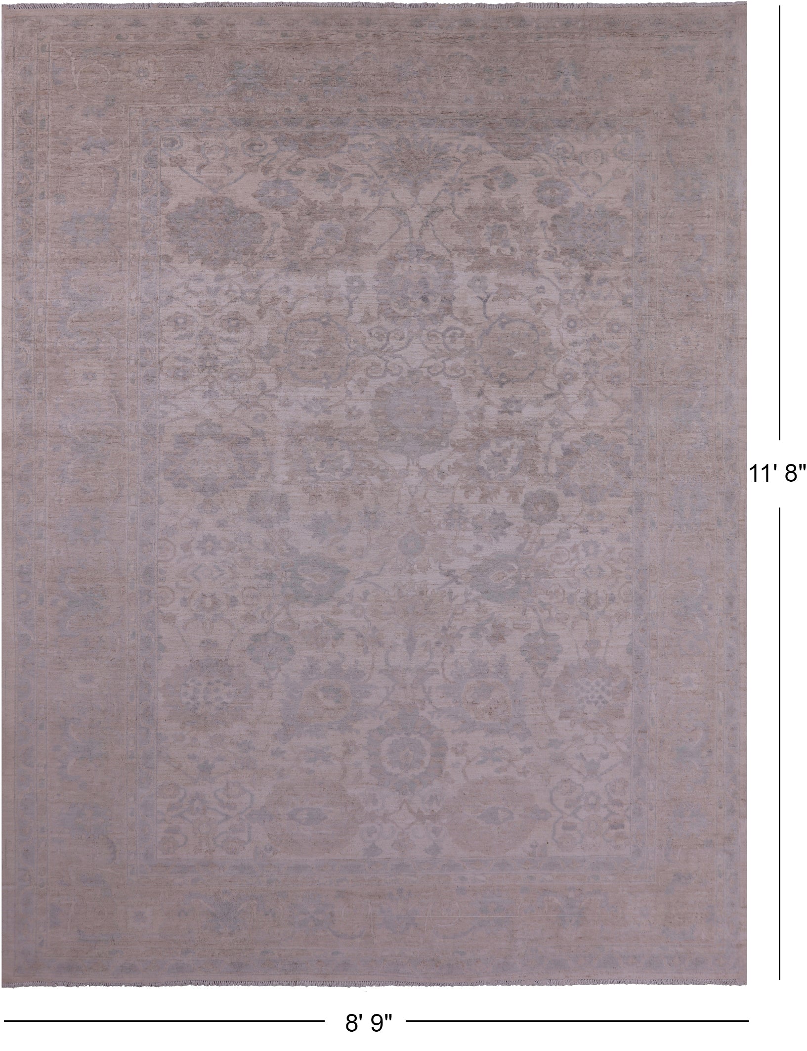 Ivory White Wash Peshawar Hand Knotted Wool Rug - 8' 9" X 11' 8" - Golden Nile