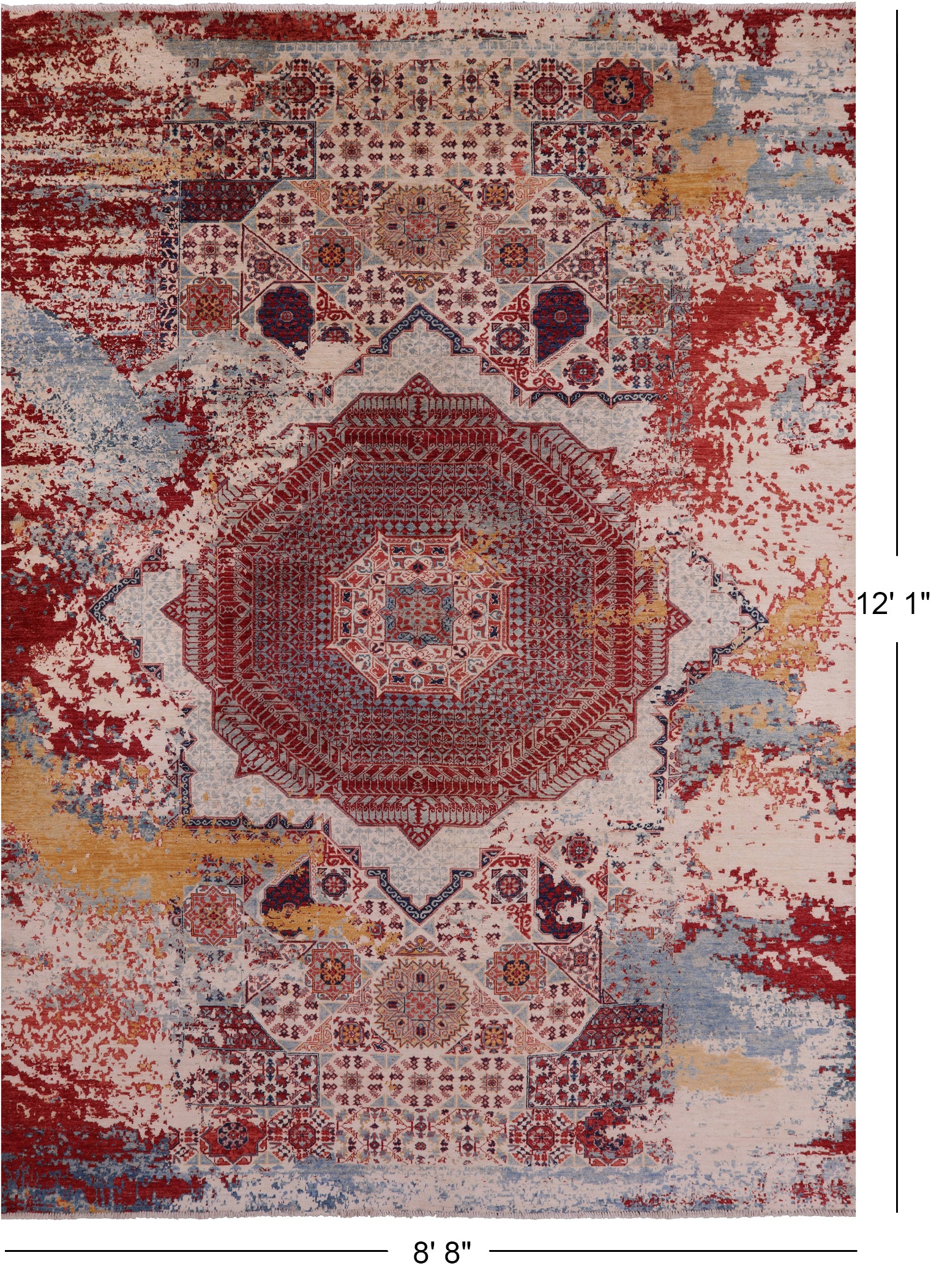 Abstract Modern Mamluk Hand Knotted Wool Rug - 8' 8" X 12' 1" - Golden Nile