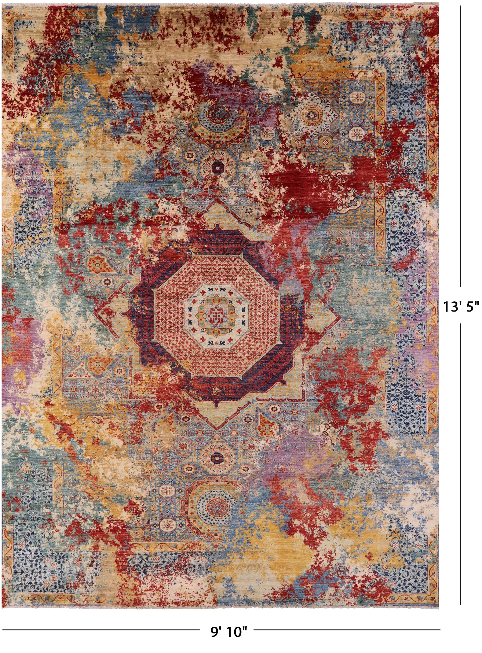 Asbtract Modern Mamluk Hand Knotted Wool Rug - 9' 10" X 13' 5" - Golden Nile