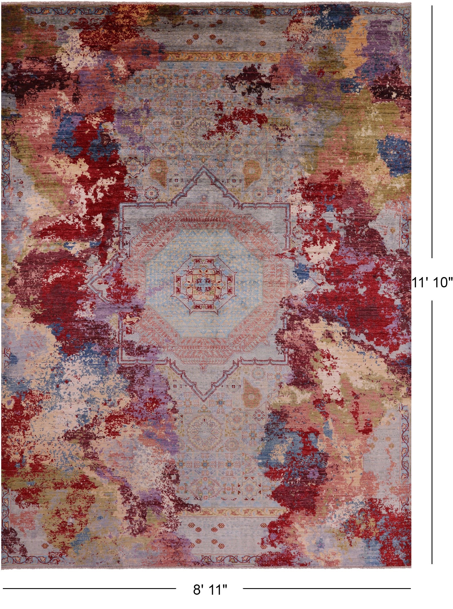 Abstract Modern Mamluk Hand Knotted Wool Rug - 8' 11" X 11' 10" - Golden Nile