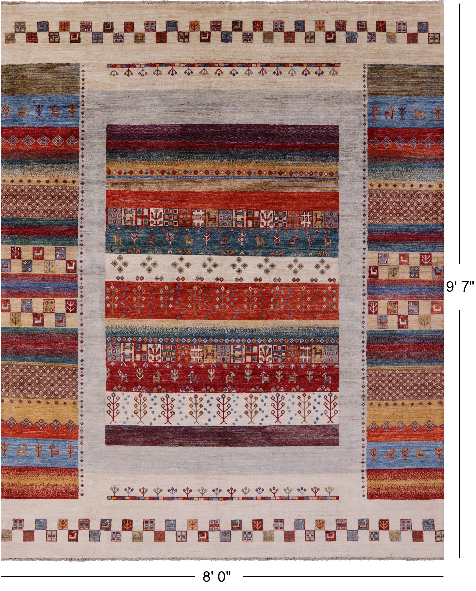 Tribal Persian Gabbeh Hand Knotted Wool Rug - 8' 0" X 9' 7" - Golden Nile