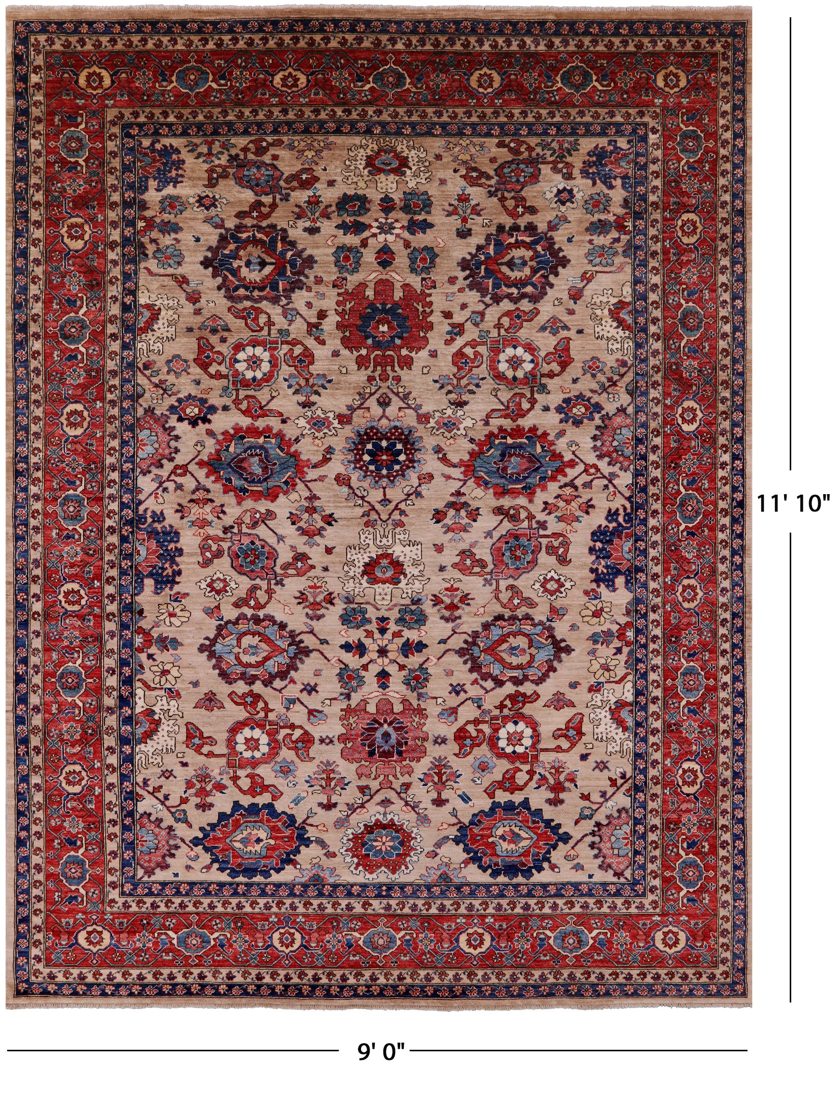 Persian Fine Serapi Hand Knotted Wool Rug - 9' 0" X 11' 10" - Golden Nile