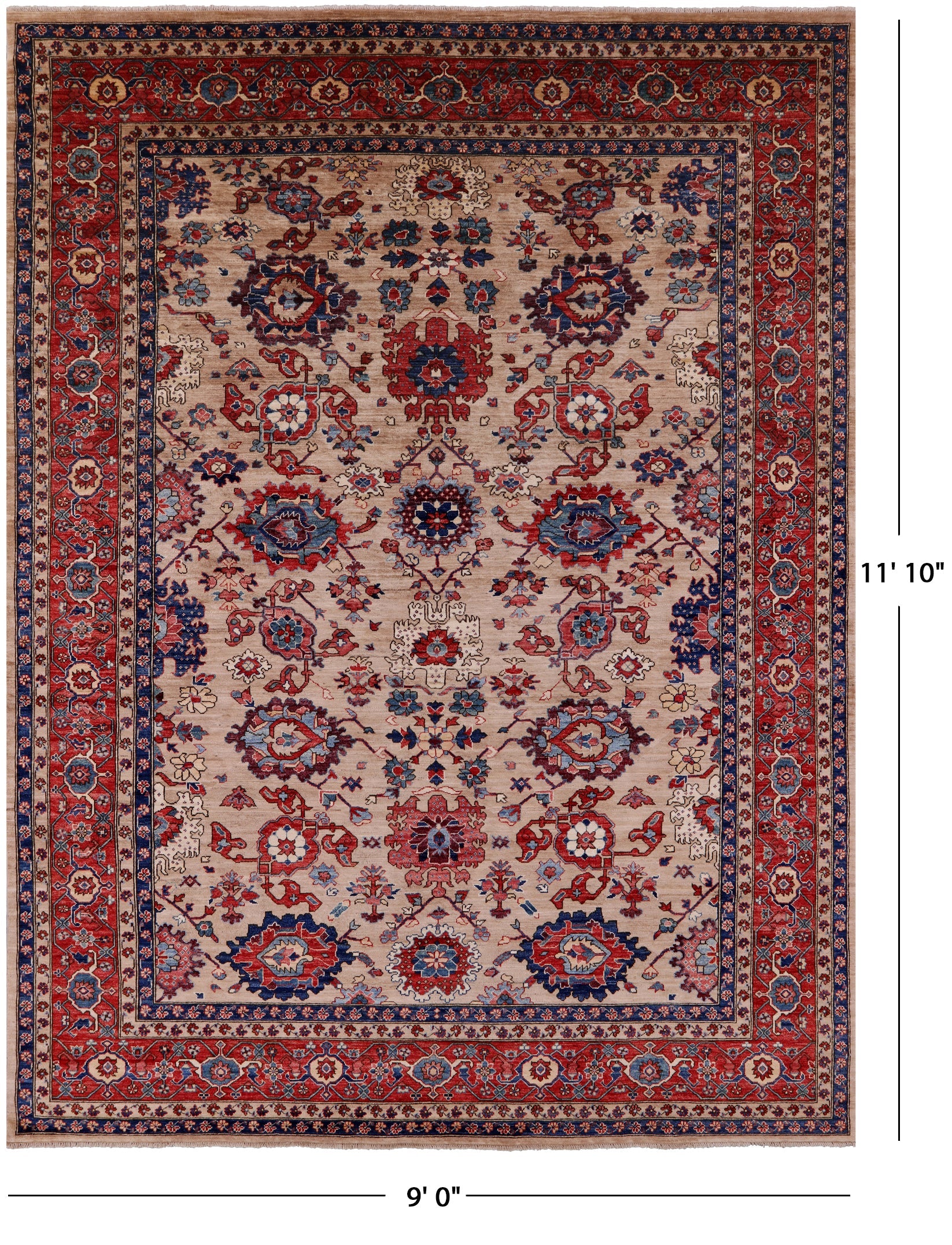 Persian Fine Serapi Hand Knotted Wool Rug - 9' 0" X 11' 10" - Golden Nile