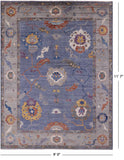Blue Turkish Oushak Hand Knotted Wool Rug - 9' 0" X 11' 7" - Golden Nile