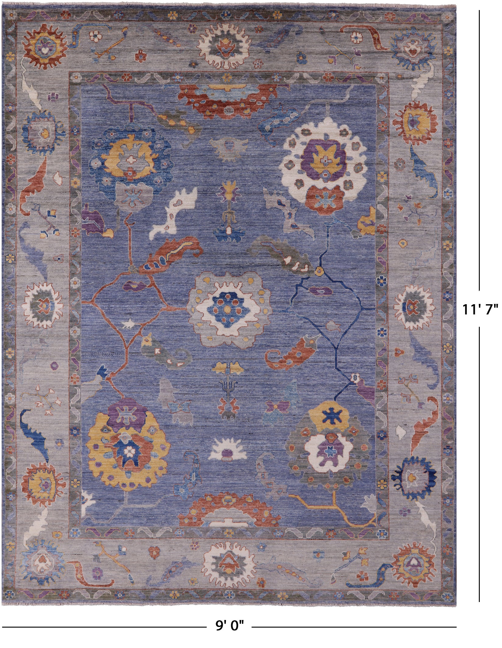 Blue Turkish Oushak Hand Knotted Wool Rug - 9' 0" X 11' 7" - Golden Nile