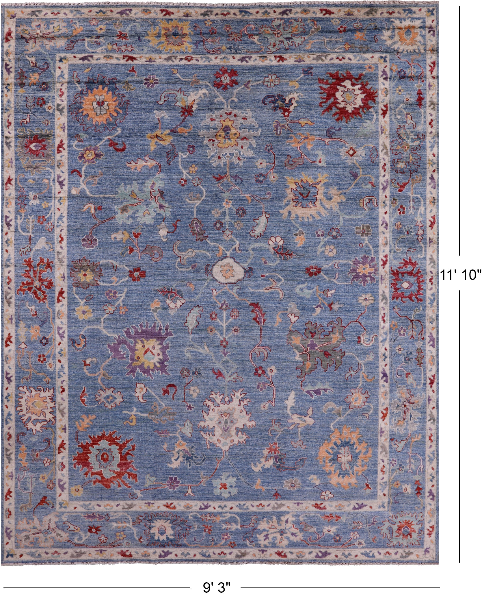 Blue Turkish Oushak Hand Knotted Wool Rug - 9' 3" X 11' 10" - Golden Nile