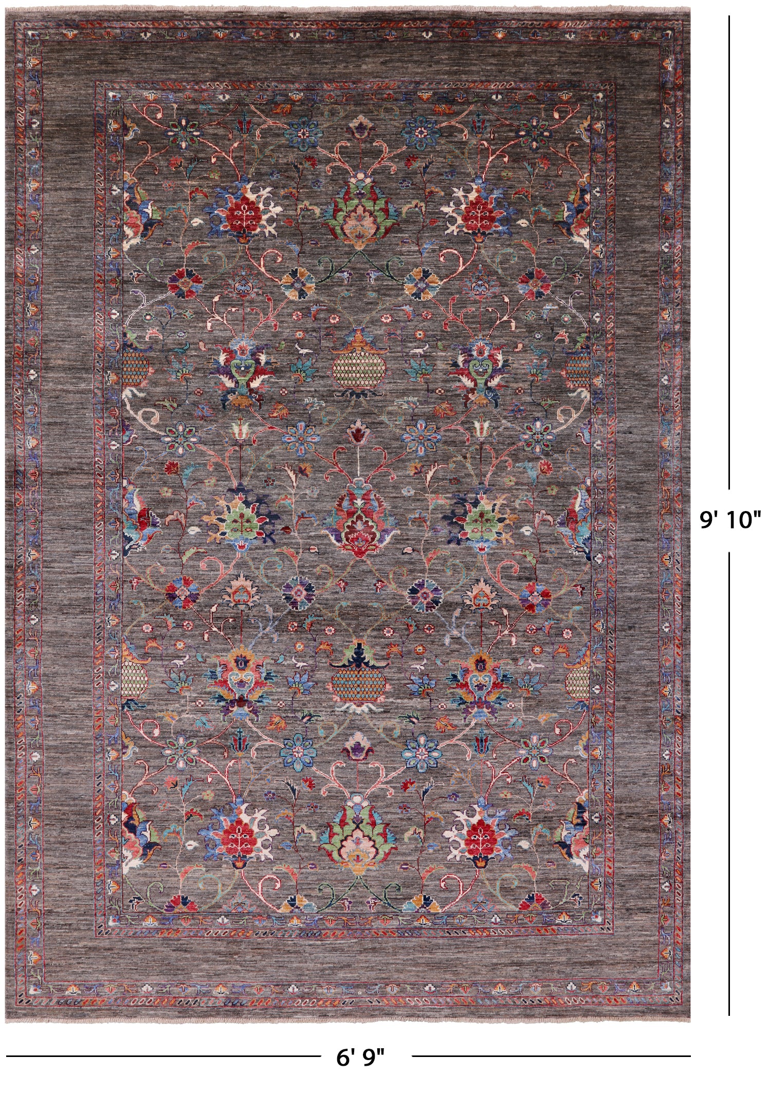 Peshawar Hand Knotted Wool Rug - 6' 9" X 9' 10" - Golden Nile