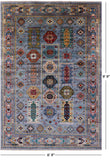 Blue Turkmen Ersari Hand Knotted Wool Rug - 6' 9" X 9' 9" - Golden Nile