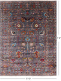 Grey Peshawar Hand Knotted Wool Rug - 5' 10" X 7' 8" - Golden Nile