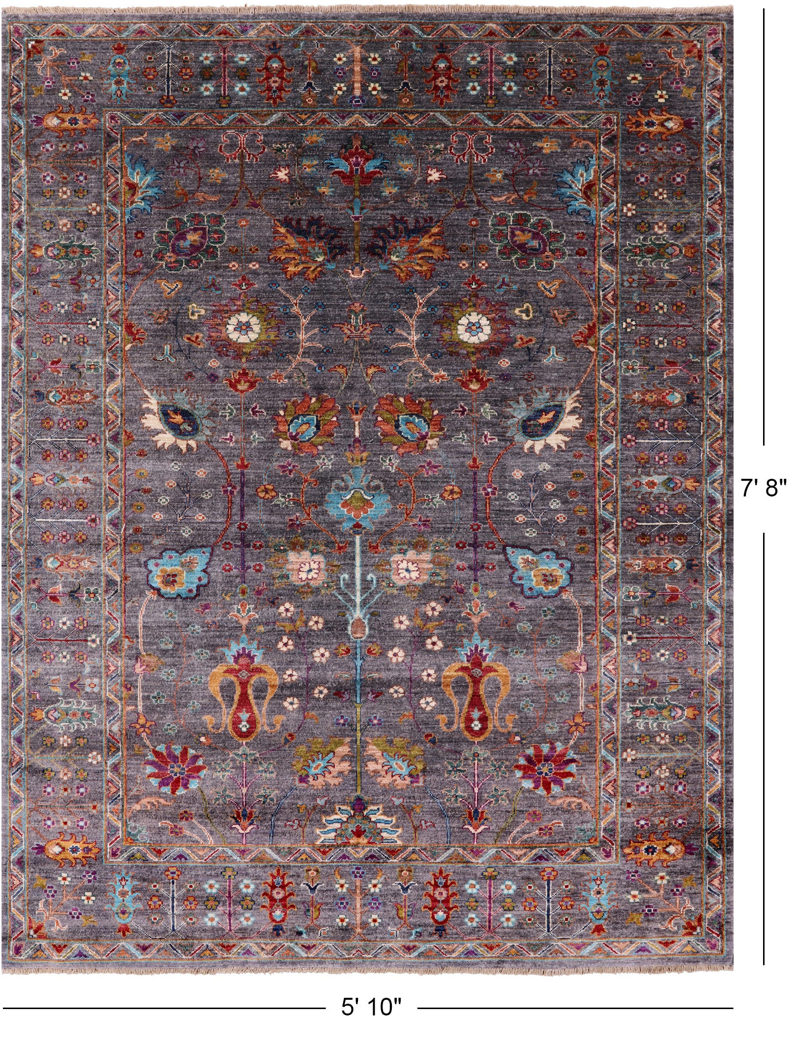 Grey Peshawar Hand Knotted Wool Rug - 5' 10" X 7' 8" - Golden Nile