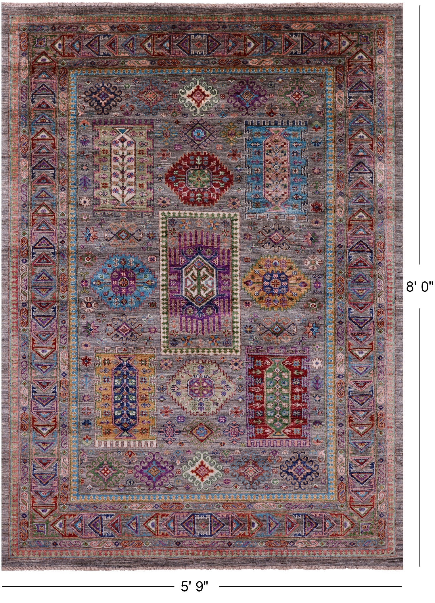 Turkmen Ersari Hand Knotted Wool Rug - 5' 9" X 8' 0" - Golden Nile