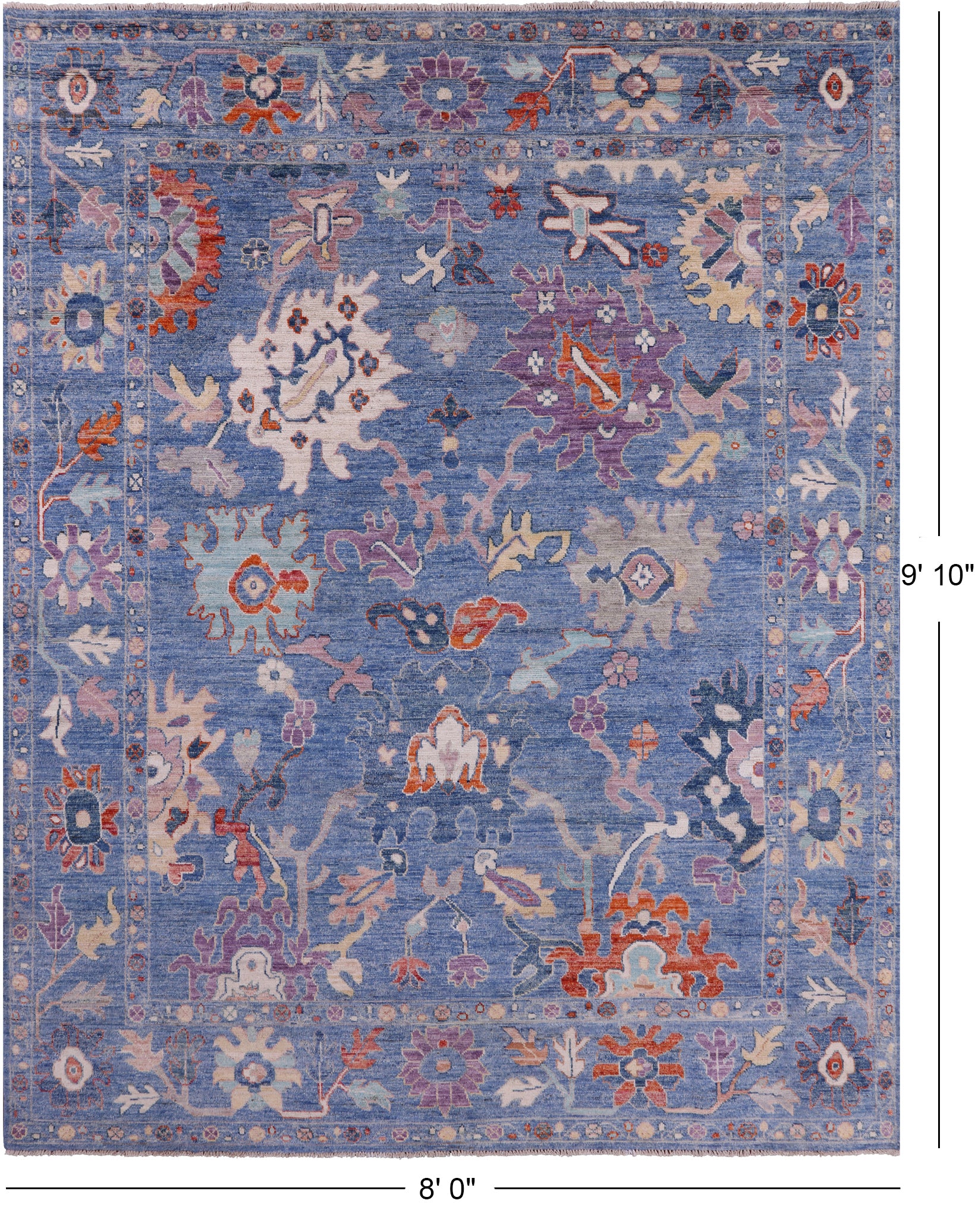 Blue Turkish Oushak Hand Knotted Wool Rug - 8' 0" X 9' 10" - Golden Nile