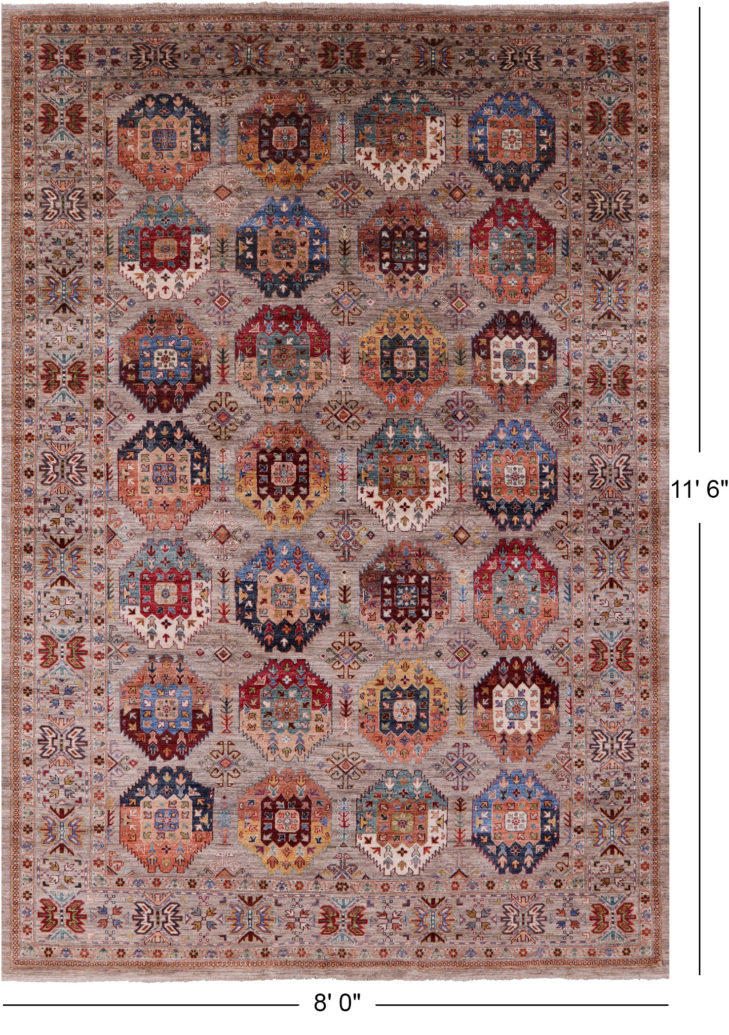 Turkmen Ersari Hand Knotted Wool Rug - 8' 0" X 11' 6" - Golden Nile