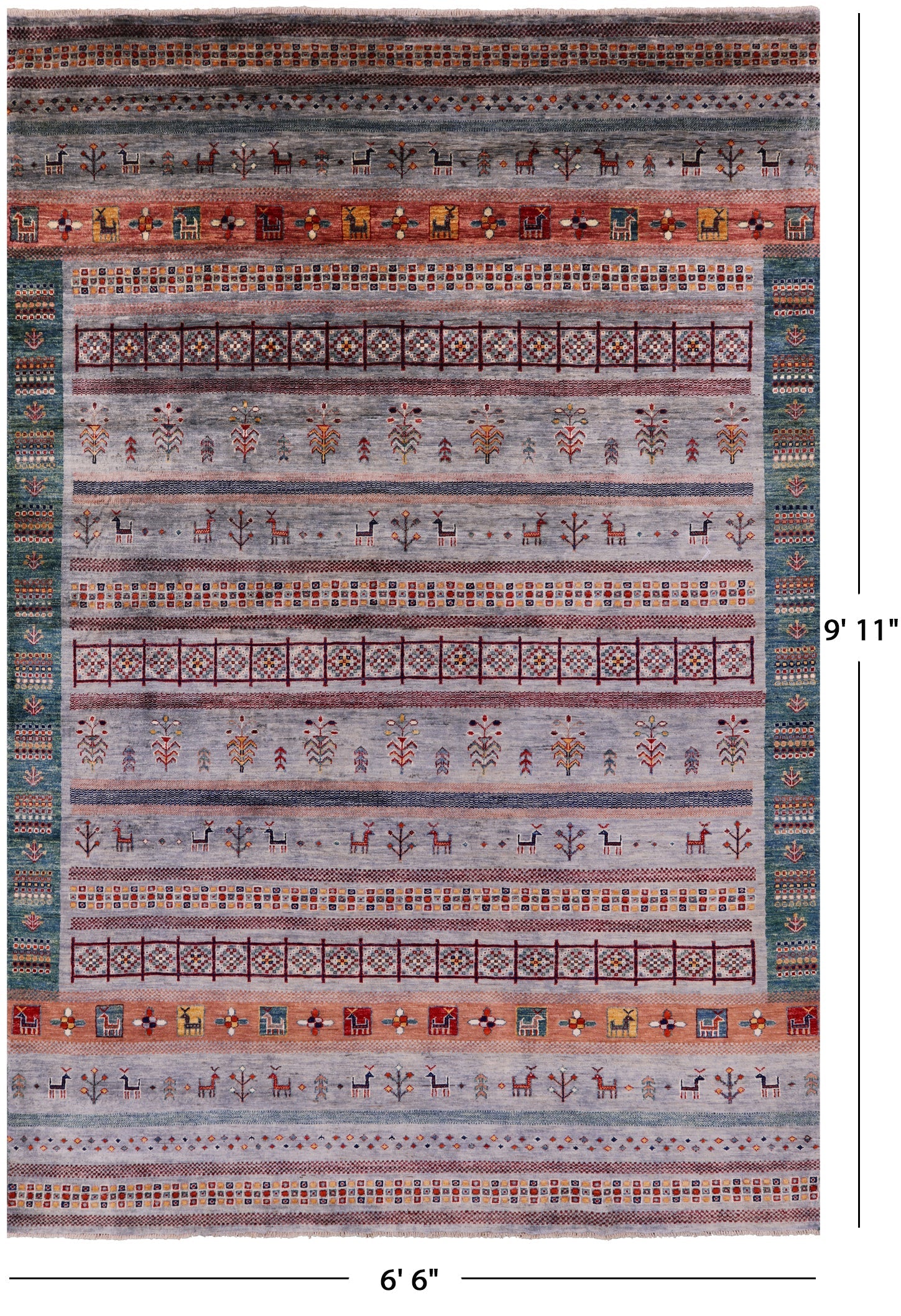 Tribal Persian Gabbeh Handmade Wool Rug - 6' 6" X 9' 11" - Golden Nile