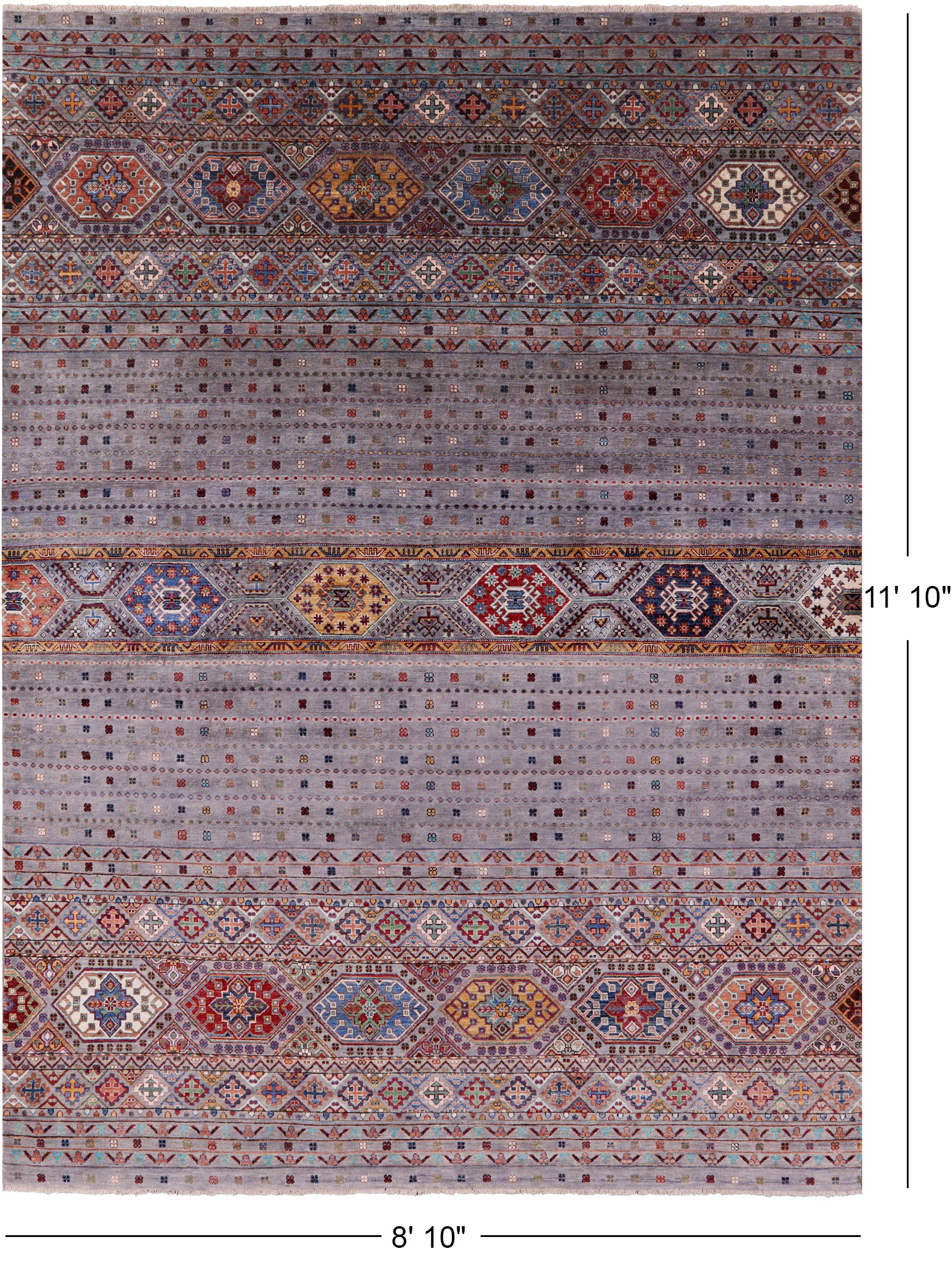 Khorjin Persian Gabbeh Hand Knotted Wool Rug - 8' 10" X 11' 10" - Golden Nile