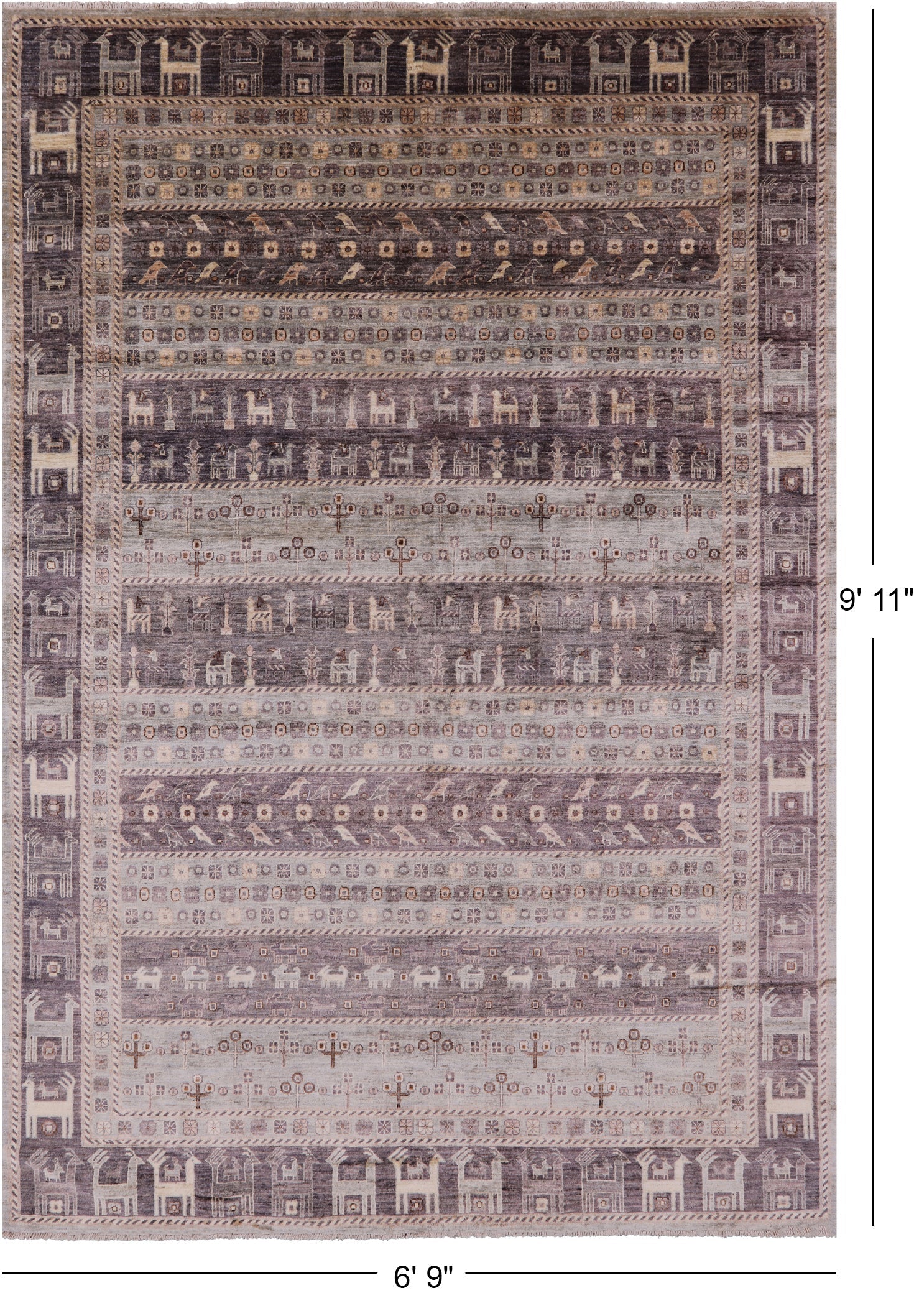 Tribal Persian Gabbeh Handmade Wool Rug - 6' 9" X 9' 11" - Golden Nile