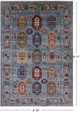 Blue Turkmen Ersari Hand Knotted Wool Rug - 6' 10" X 9' 11" - Golden Nile