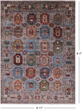 Grey Turkmen Ersari Hand Knotted Wool Rug - 6' 11" X 9' 7" - Golden Nile
