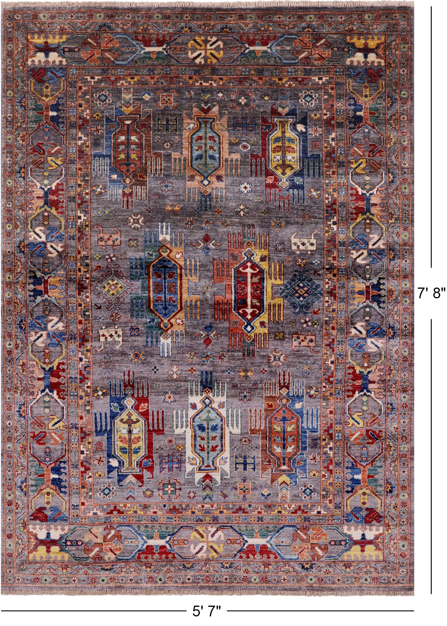 Turkmen Ersari Handmade Wool Rug - 5' 7" X 7' 8" - Golden Nile