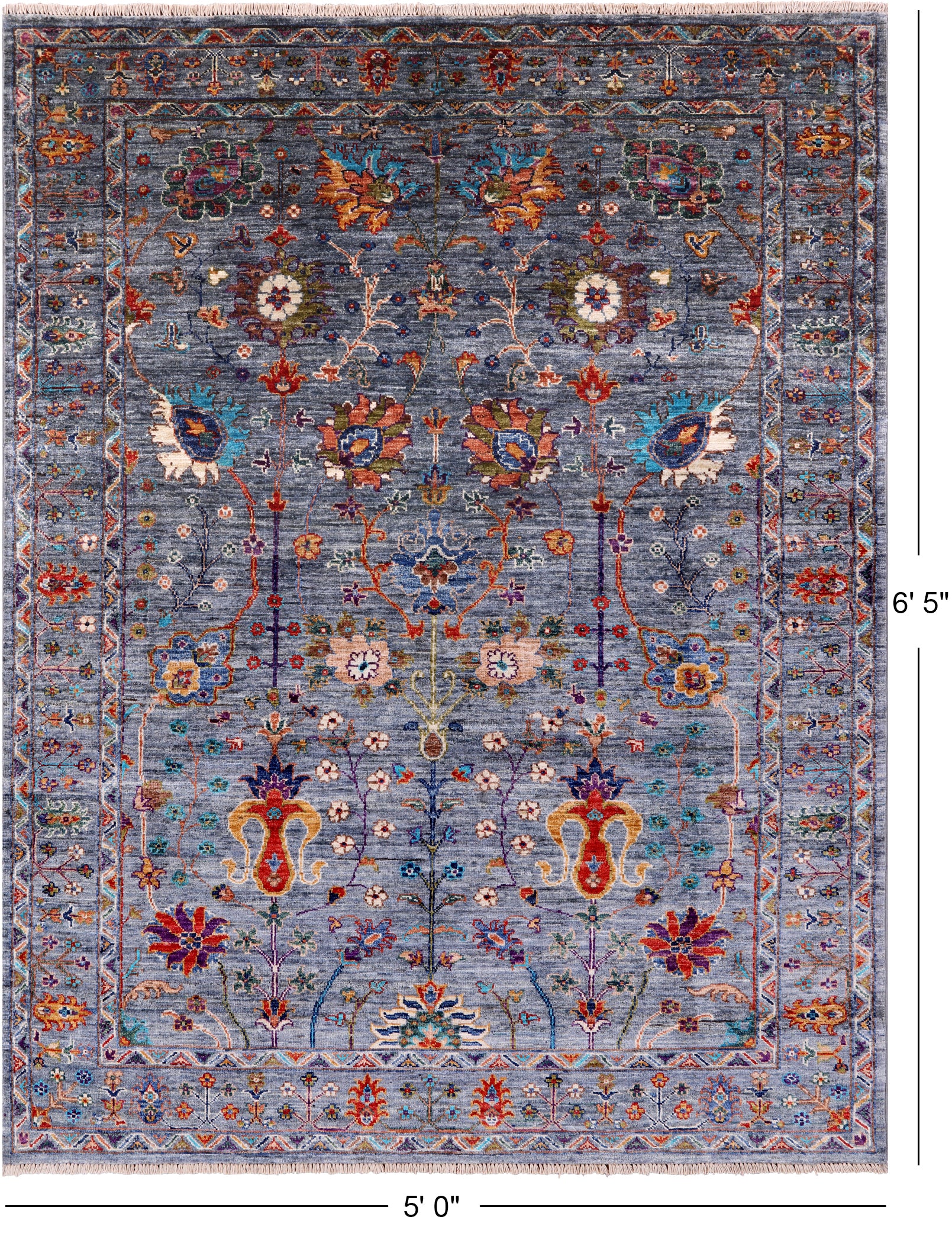 Peshawar Hand Knotted Wool Rug - 5' 0" X 6' 5" - Golden Nile
