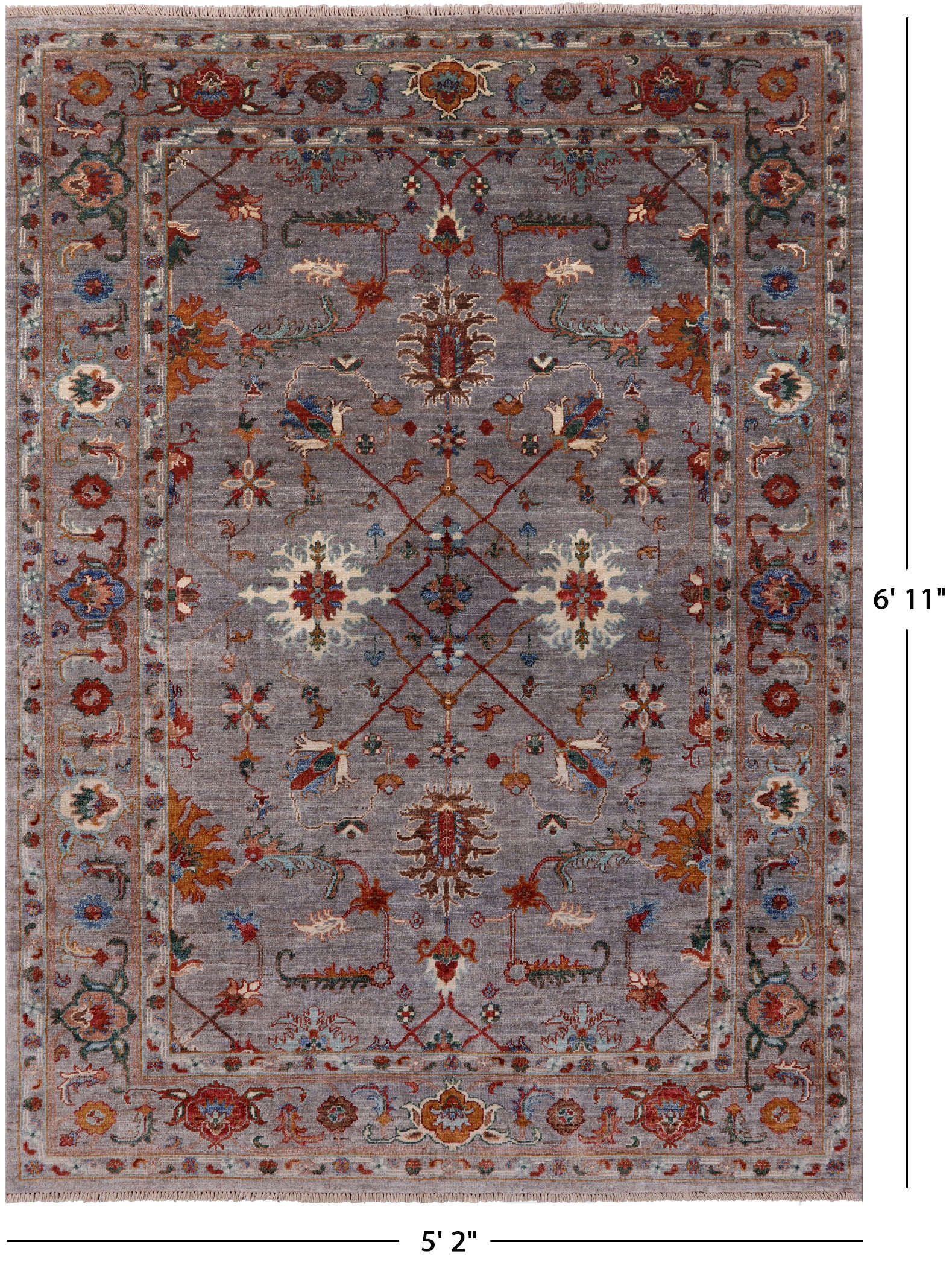 Peshawar Hand Knotted Wool Rug - 5' 2" X 6' 11" - Golden Nile