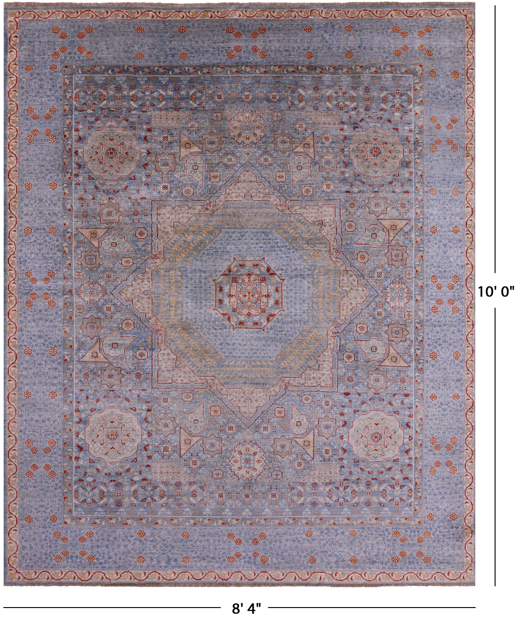 Geometric Persian Mamluk Hand Knotted Wool Rug - 8' 4" X 10' 0" - Golden Nile
