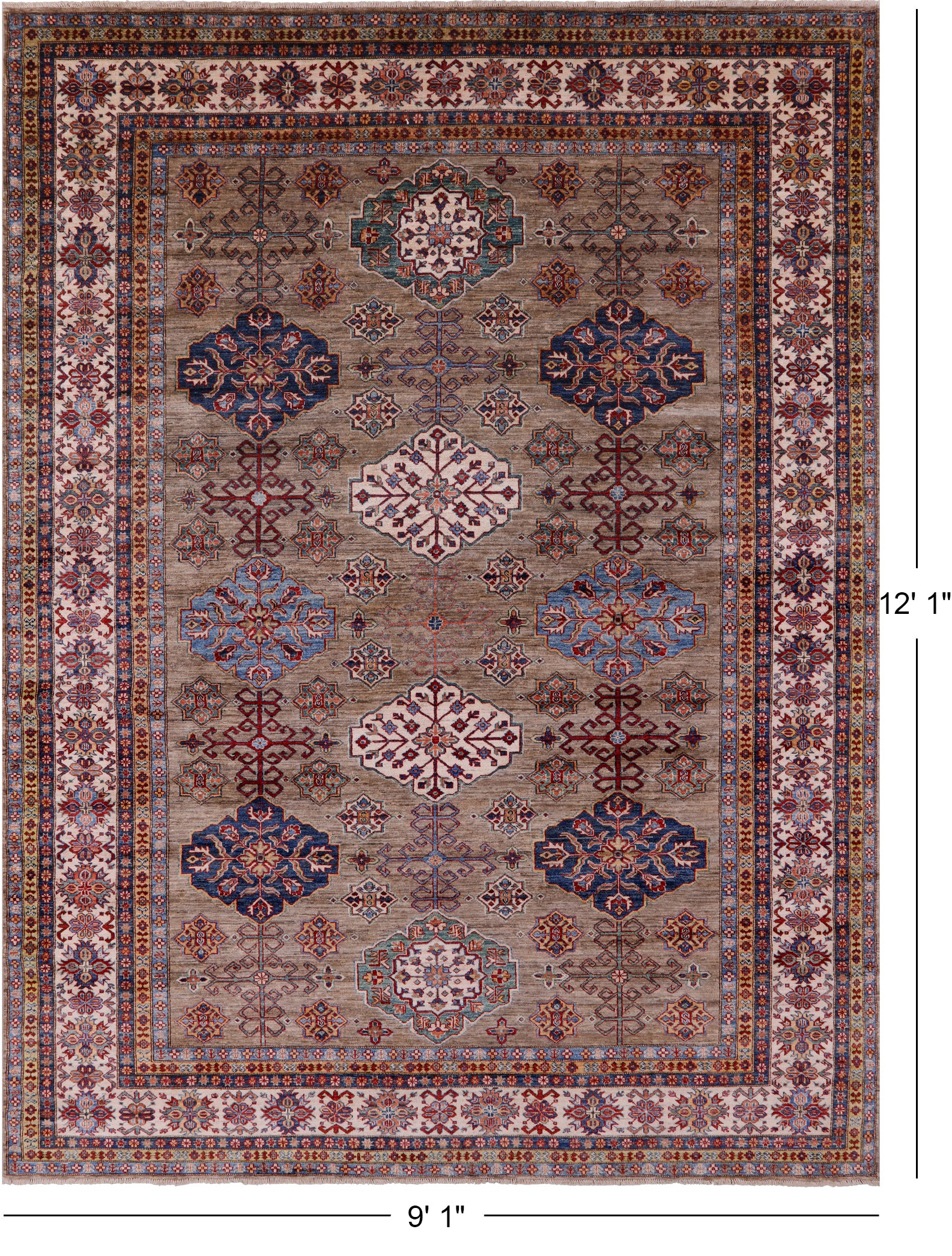 Super Kazak Hand Knotted Wool Rug - 9' 1" X 12' 1" - Golden Nile