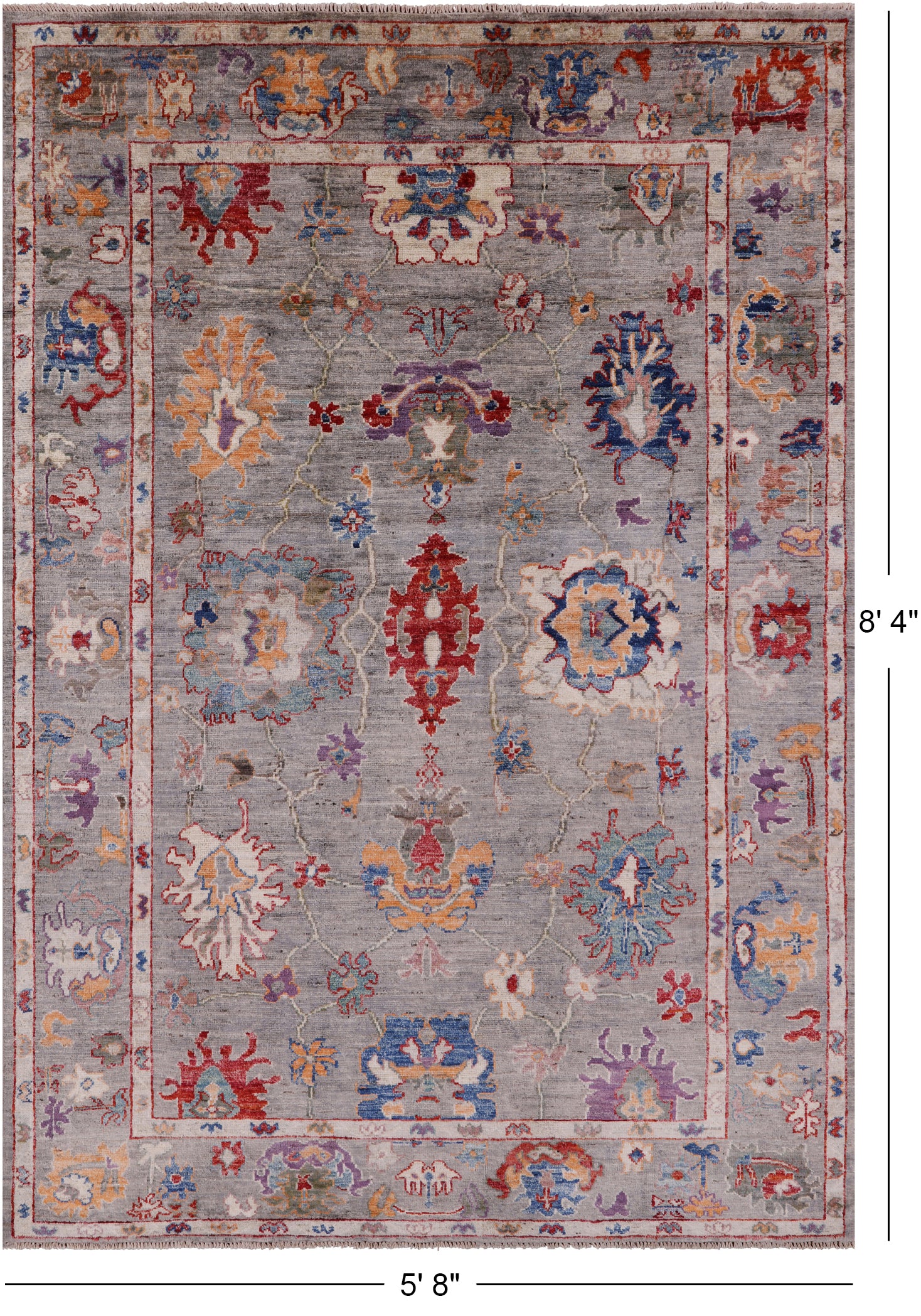 Grey Turkish Oushak Hand Knotted Wool Rug - 5' 8" X 8' 4" - Golden Nile