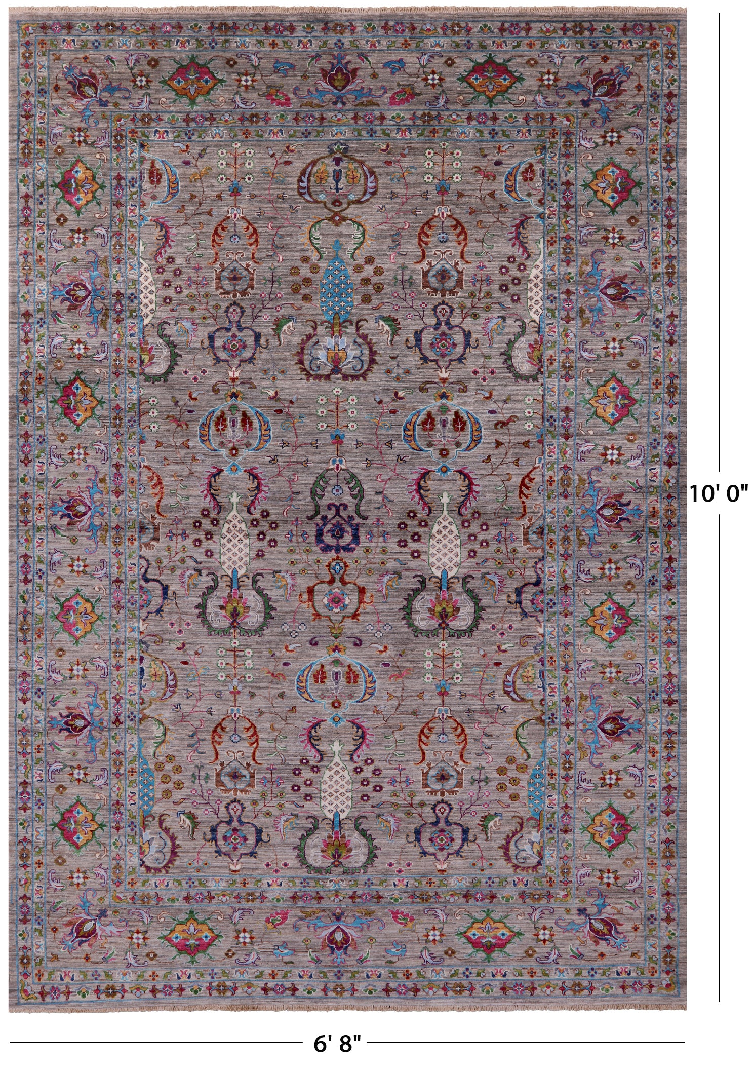 Peshawar Hand Knotted Wool Rug - 6' 8" X 10' 0" - Golden Nile