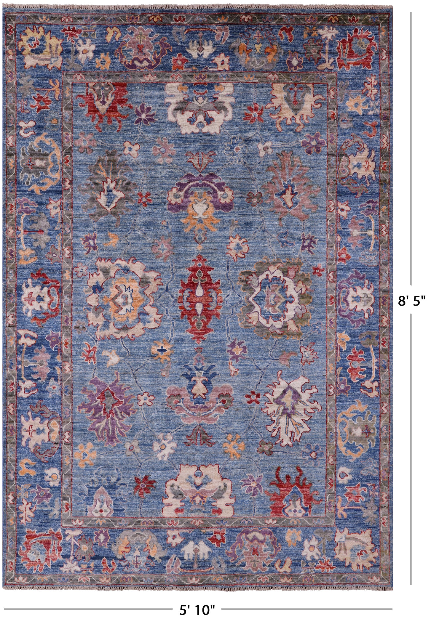 Blue Turkish Oushak Hand Knotted Wool Rug - 5' 10" X 8' 5" - Golden Nile