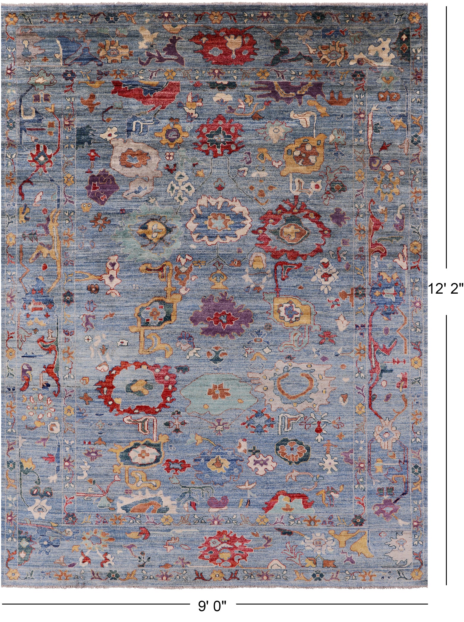 Blue Turkish Oushak Handmade Wool Rug - 9' 0" X 12' 2" - Golden Nile