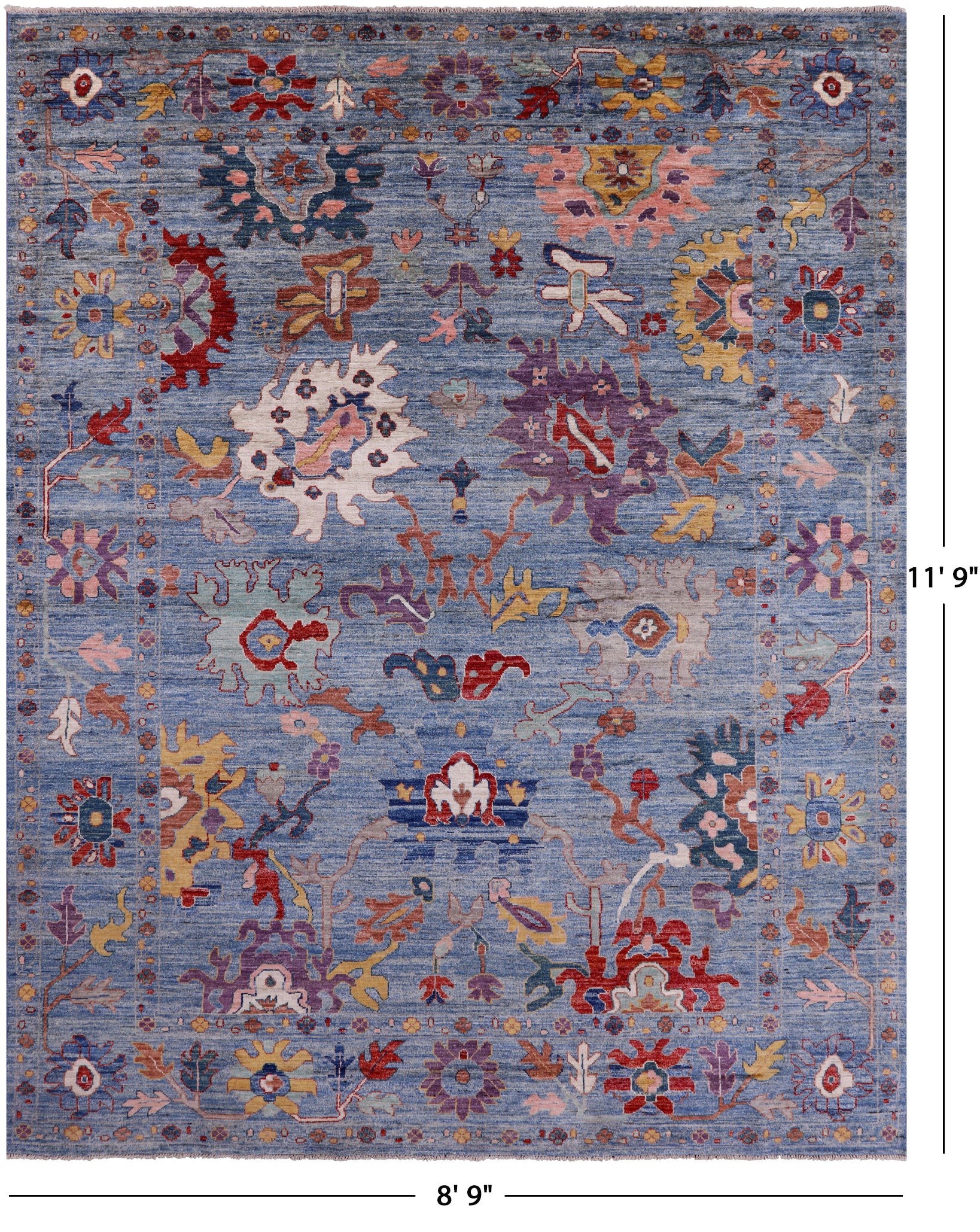 Blue Turkish Oushak Hand Knotted Wool Rug - 8' 9" X 11' 9" - Golden Nile