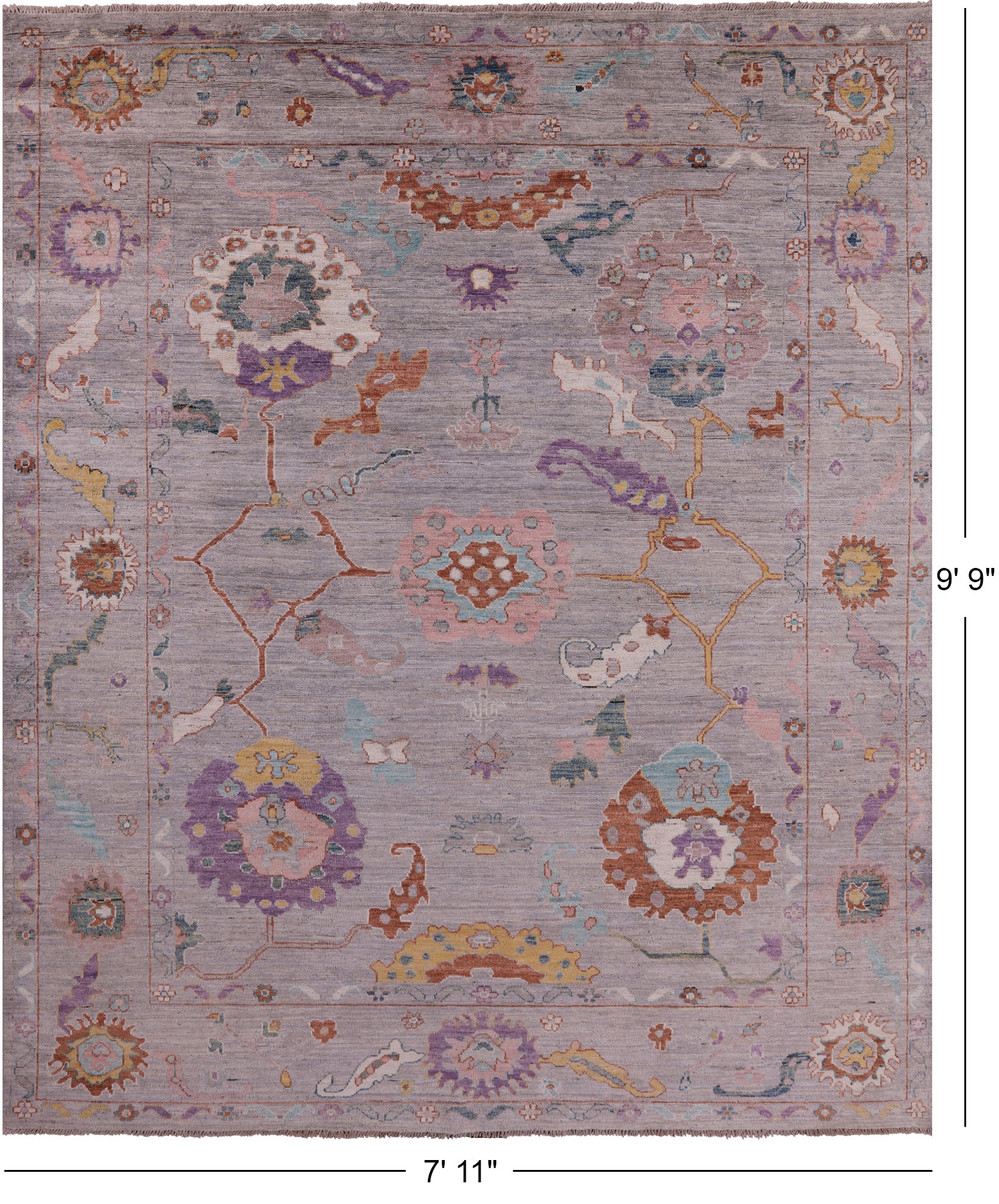 Grey Turkish Oushak Hand Knotted Wool Rug - 7' 11" X 9' 9" - Golden Nile