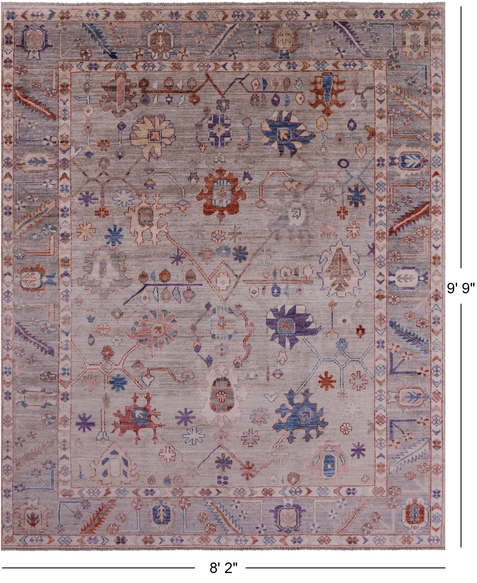 Grey Turkish Oushak Hand Knotted Wool Rug - 8' 2" X 9' 9" - Golden Nile