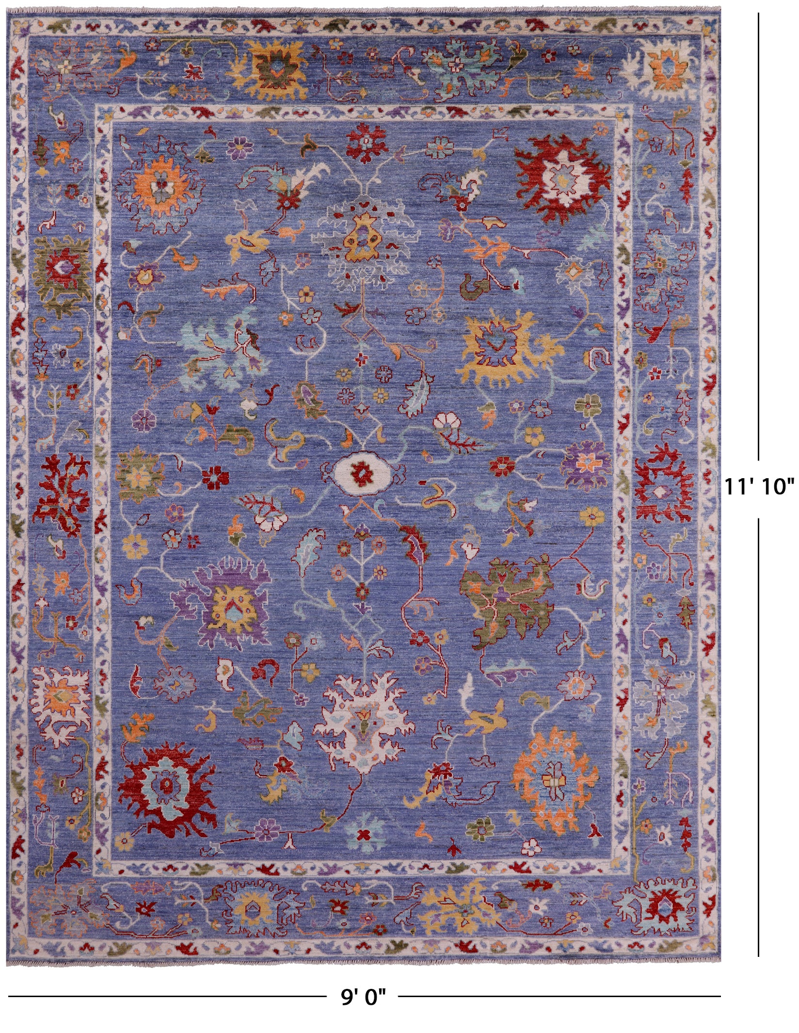 Blue Turkish Oushak Hand Knotted Wool Rug - 9' 0" X 11' 10" - Golden Nile
