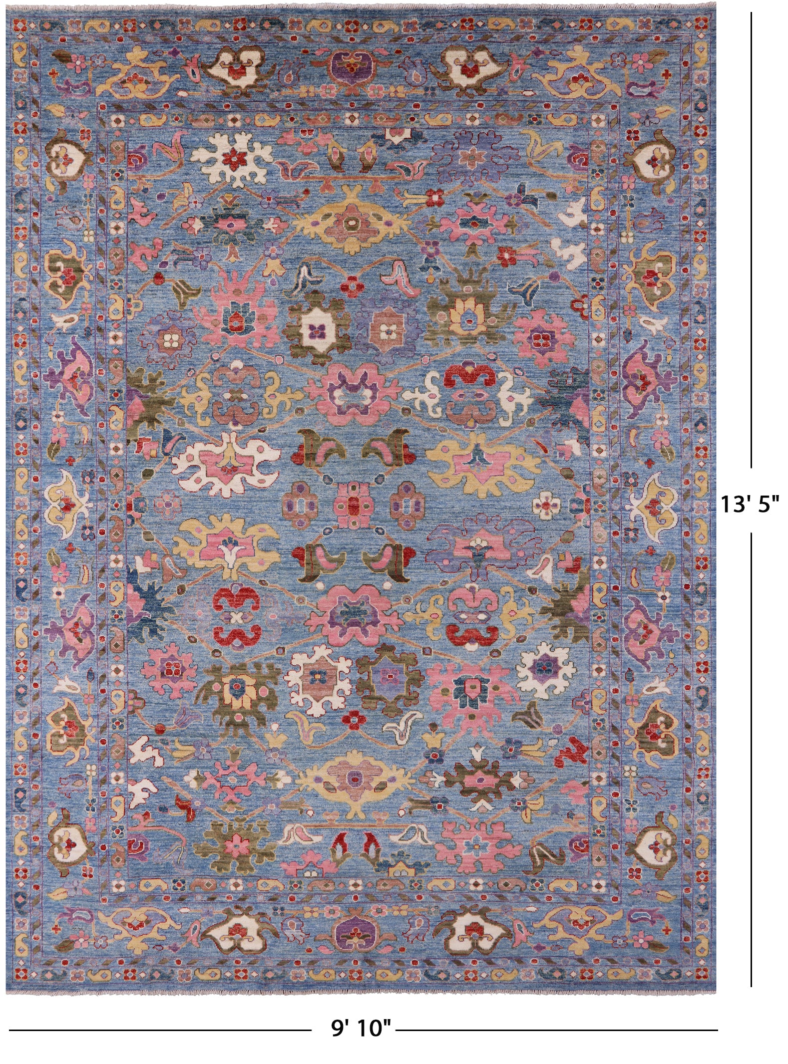 Blue Turkish Oushak Hand Knotted Wool Rug - 9' 10" X 13' 5" - Golden Nile