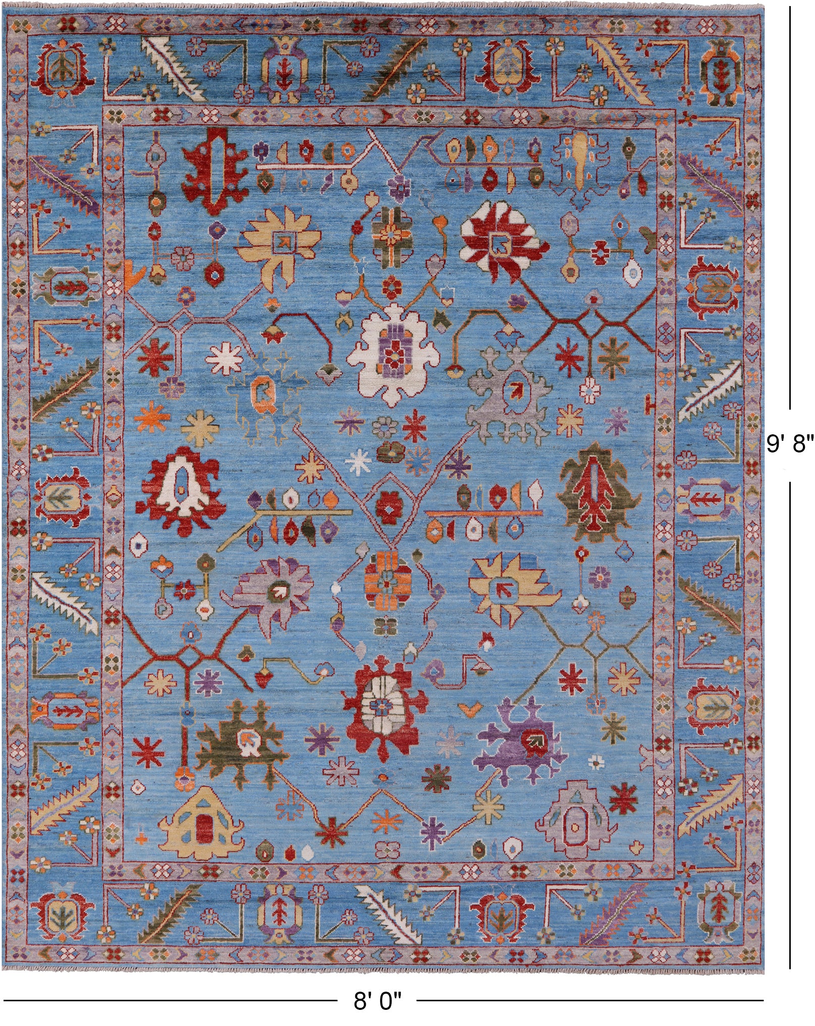 Blue Turkish Oushak Hand Knotted Wool Rug - 8' 0" X 9' 8" - Golden Nile