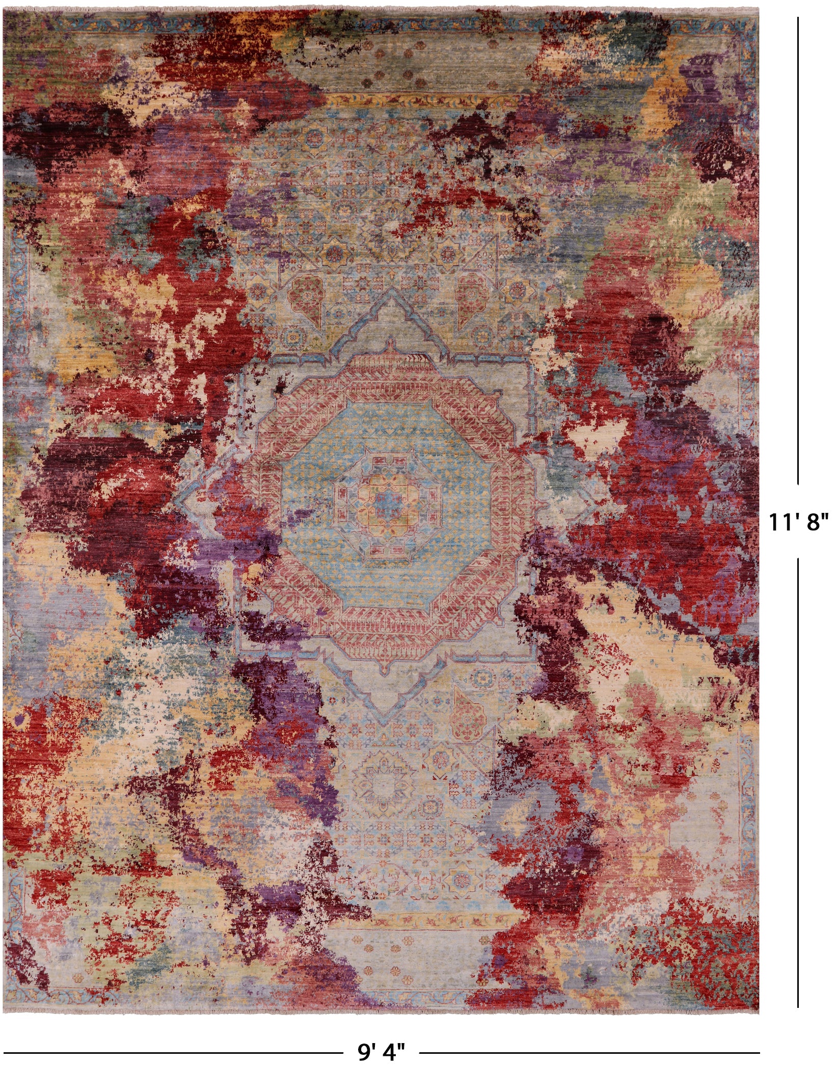 Geometric Persian Mamluk Hand Knotted Wool Rug - 9' 4" X 11' 8" - Golden Nile